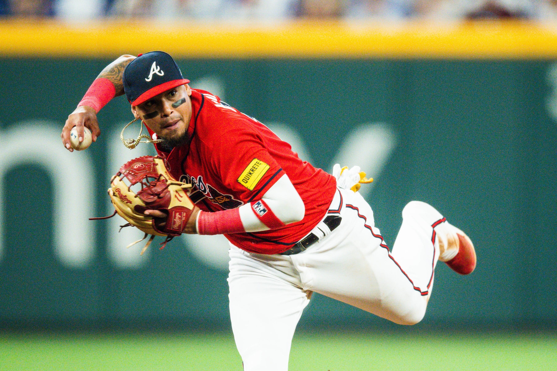 ATLANTA, GA - JUNE 16: Orlando Arcia #11 of the Atlanta Braves makes a throw to first to end the game during the ninth inning against the Colorado Rockies at Truist Park on June 16, 2023 in Atlanta, Georgia. (Photo by Kevin D. Liles/Atlanta Braves/Getty Images)