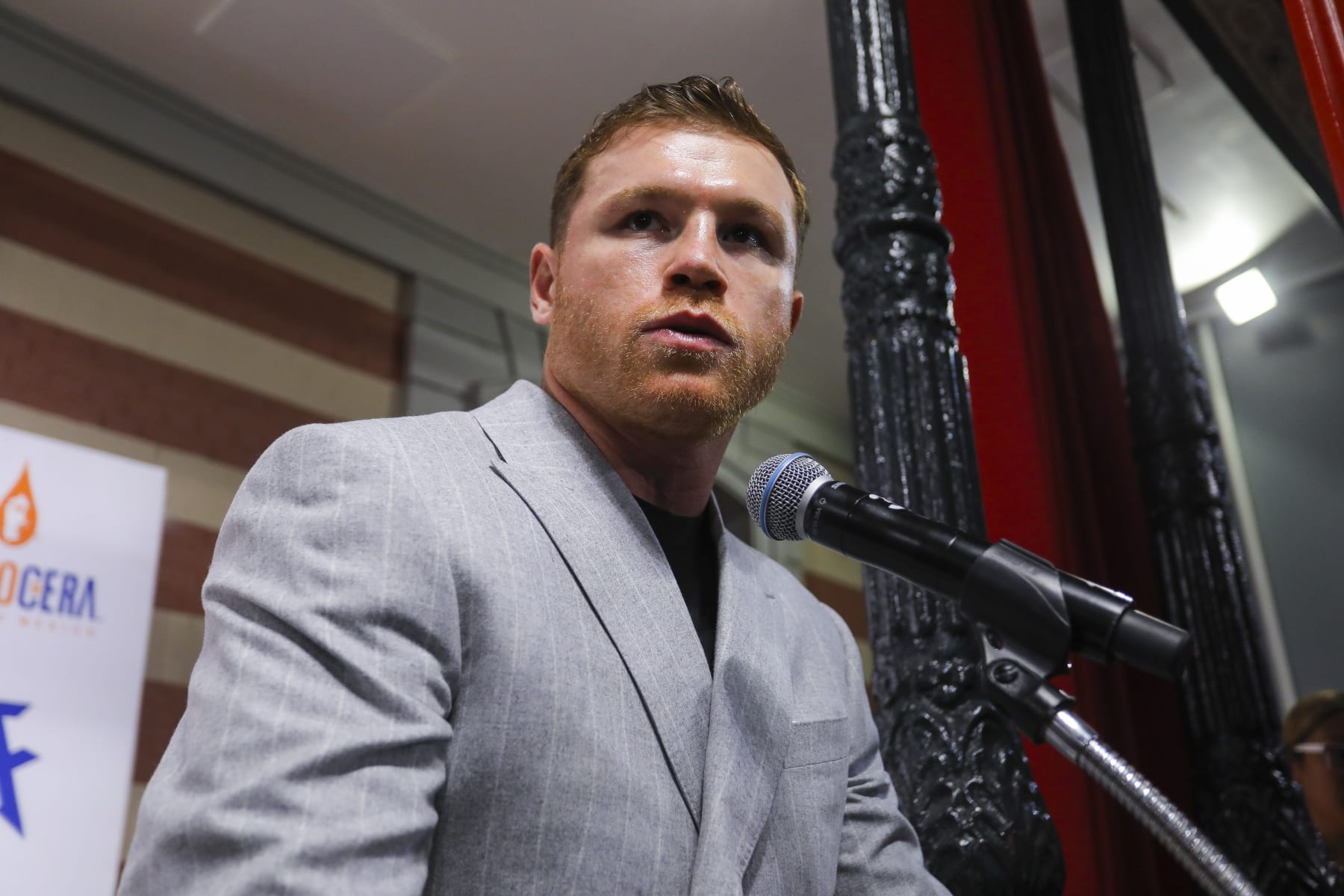 MEXICO CITY, MEXICO - MAY 24: Saul "Canelo" Alvarez speaks to the press during the unveiling of his wax figure at Museo de Cera on May 24, 2023 in Mexico City, Mexico. (Photo by Agustin Cuevas/Getty Images)