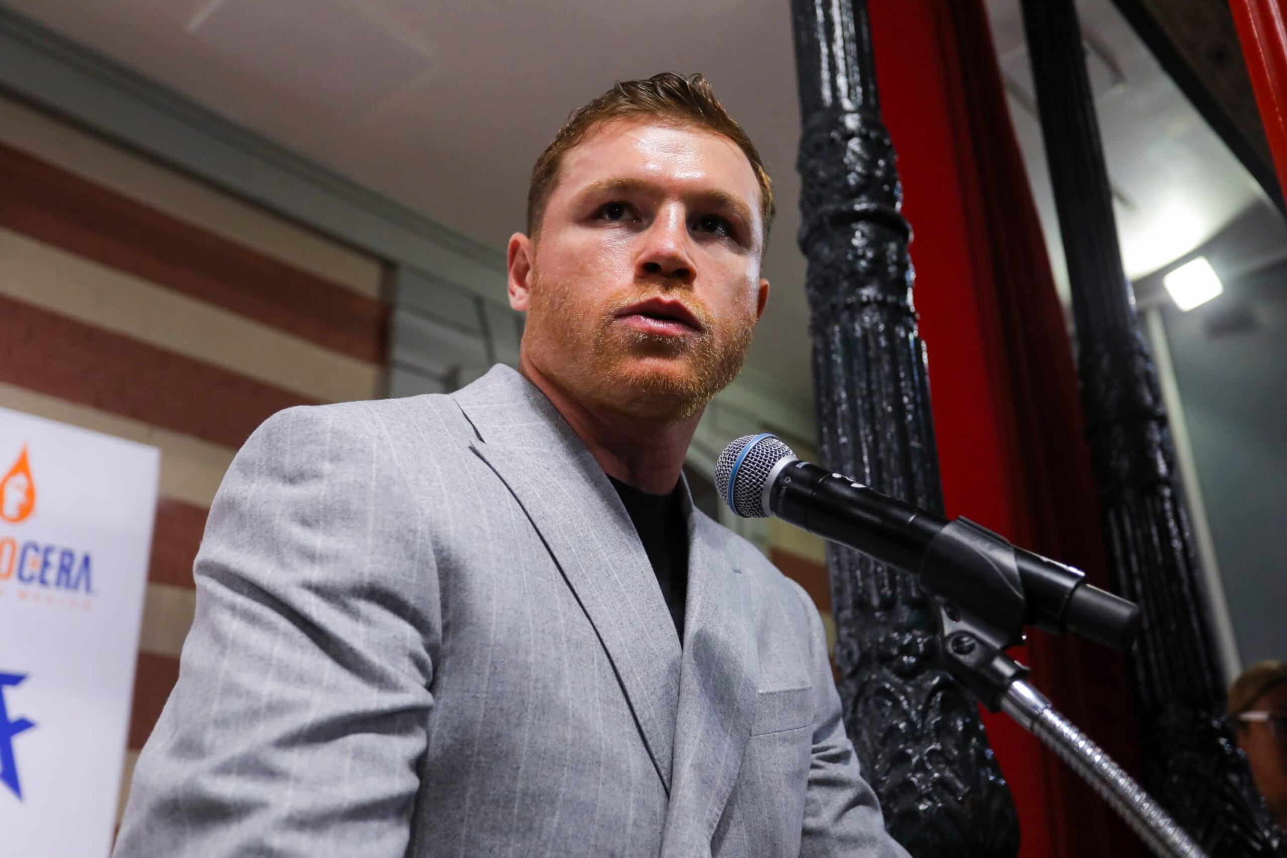 MEXICO CITY, MEXICO - MAY 24: Saul "Canelo" Alvarez speaks to the press during the unveiling of his wax figure at Museo de Cera on May 24, 2023 in Mexico City, Mexico. (Photo by Agustin Cuevas/Getty Images)