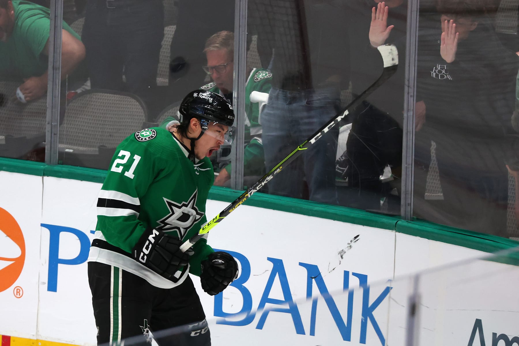 DALLAS, TEXAS - MAY 25: Jason Robertson #21 of the Dallas Stars celebrates a goal against the Vegas Golden Knights during the second period in Game Four of the Western Conference Final of the 2023 Stanley Cup Playoffs at American Airlines Center on May 25, 2023 in Dallas, Texas. (Photo by Richard Rodriguez/Getty Images)