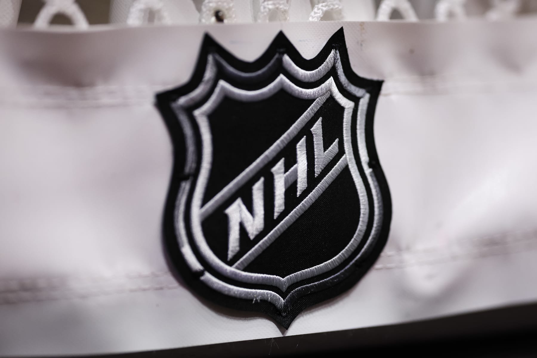 WASHINGTON, DC - MARCH 15: A view of the NHL logo on the net before the game between the Washington Capitals and the Buffalo Sabres at Capital One Arena on March 15, 2023 in Washington, DC. (Photo by Scott Taetsch/Getty Images)