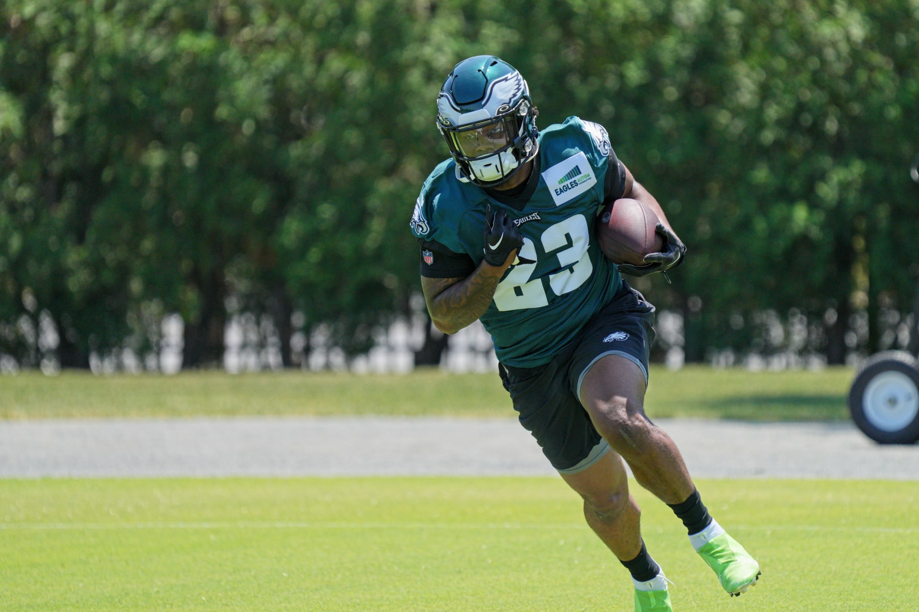 PHILADELPHIA, PA - JUNE 01: Philadelphia Eagles running back Rashaad Penny (23) participates in the Philadelphia Eagles OTA on June 1, 2023 at the NovaCare Training Complex in Philadelphia, Pa. (Photo by Andy Lewis/Icon Sportswire via Getty Images)