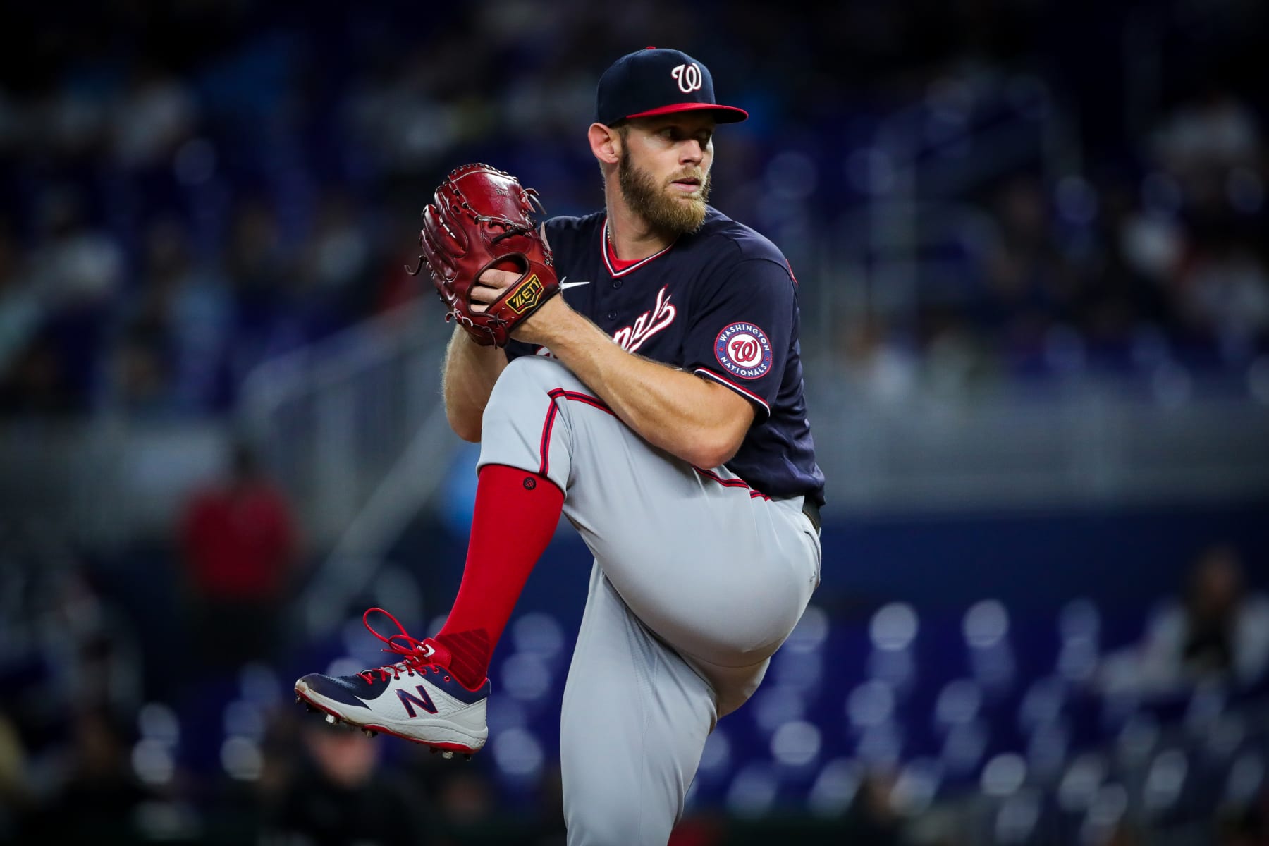 MIAMI, FL - JUNE 09: Stephen Strasburg #37 of the Washington Nationals delivers a pitch in the fourth inning during the game between the Washington Nationals and the Miami Marlins at loanDepot park on Thursday, June 9, 2022 in Miami, Florida. (Photo by Kelly Gavin/MLB Photos via Getty Images)