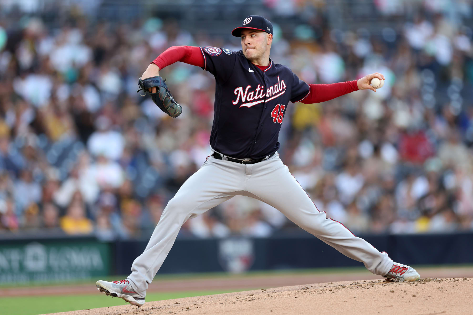 SAN DIEGO, CALIFORNIA - JUNE 23: Patrick Corbin #46 of the Washington Nationals pitches during the first inning of a game against the San Diego Padres  at PETCO Park on June 23, 2023 in San Diego, California. (Photo by Sean M. Haffey/Getty Images)
