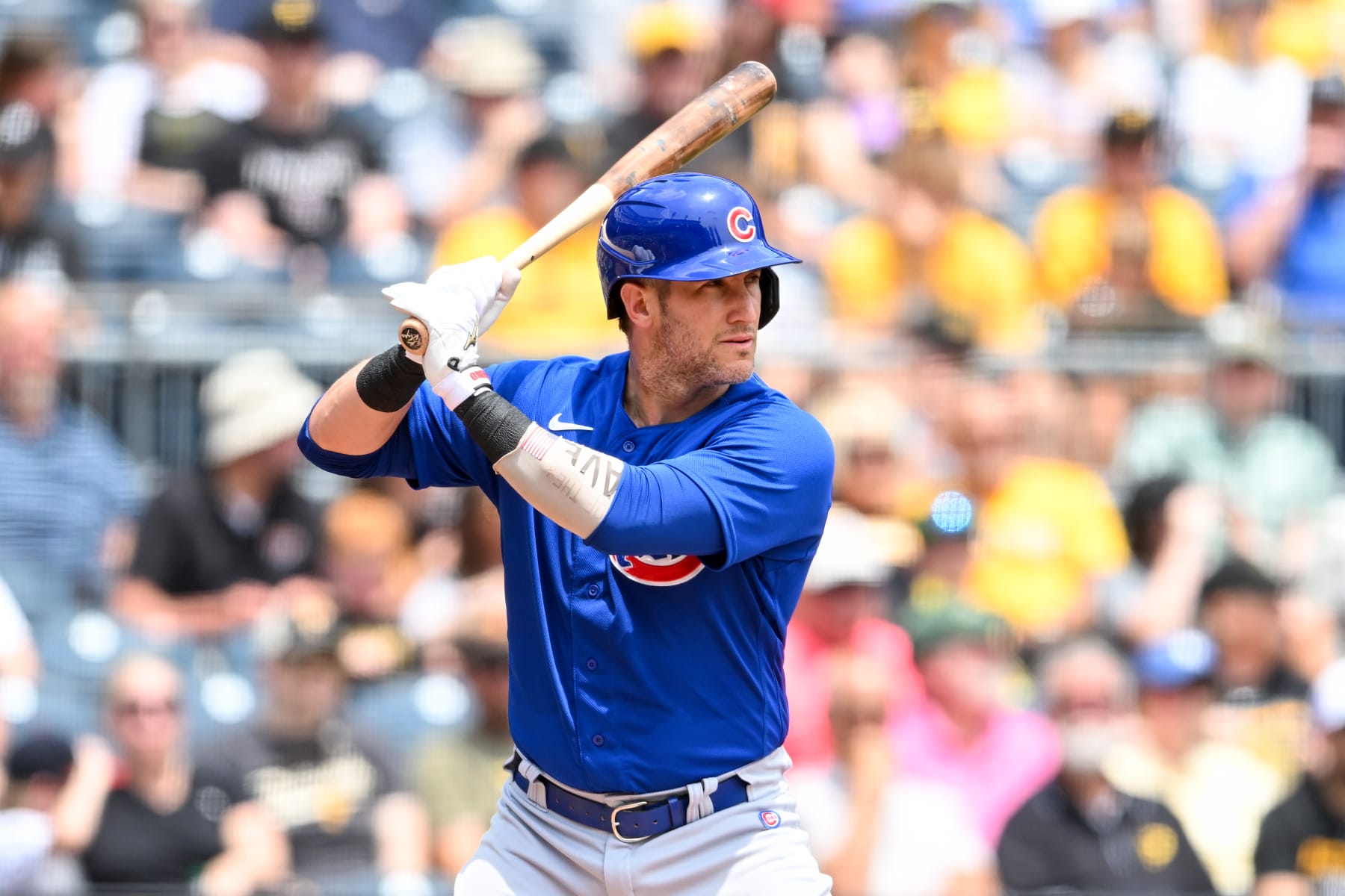 PITTSBURGH, PENNSYLVANIA - JUNE 21, 2023: Yan Gomes #15 of the Chicago Cubs bats during the second inning against the Pittsburgh Pirates at PNC Park on June 21, 2023 in Pittsburgh, Pennsylvania. (Photo by Nick Cammett/Diamond Images via Getty Images)