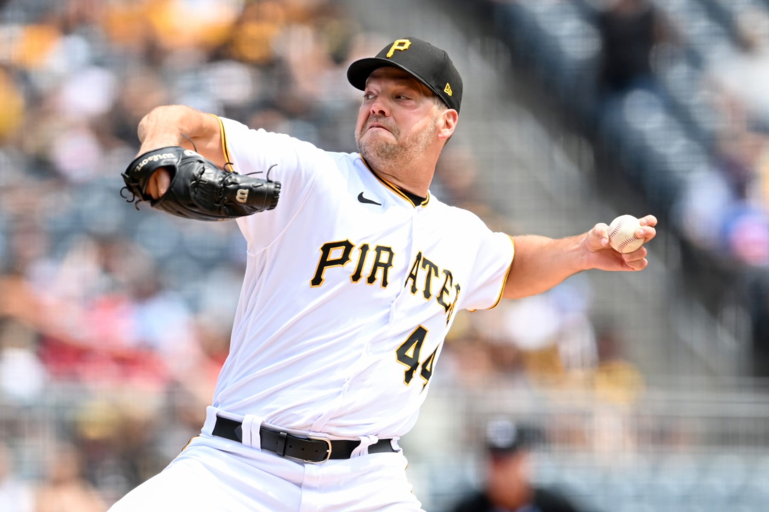 PITTSBURGH, PENNSYLVANIA - JUNE 21, 2023: Rich Hill #44 of the Pittsburgh Pirates throws a pitch during the first inning against the Chicago Cubs at PNC Park on June 21, 2023 in Pittsburgh, Pennsylvania. (Photo by Nick Cammett/Diamond Images via Getty Images) PITTSBURGH, PENNSYLVANIA - JUNE 21, 2023: Rich Hill #44 of the Pittsburgh Pirates throws a pitch during the first inning against the Chicago Cubs at PNC Park on June 21, 2023 in Pittsburgh, Pennsylvania. (Photo by Nick Cammett/Diamond Images via Getty Images)