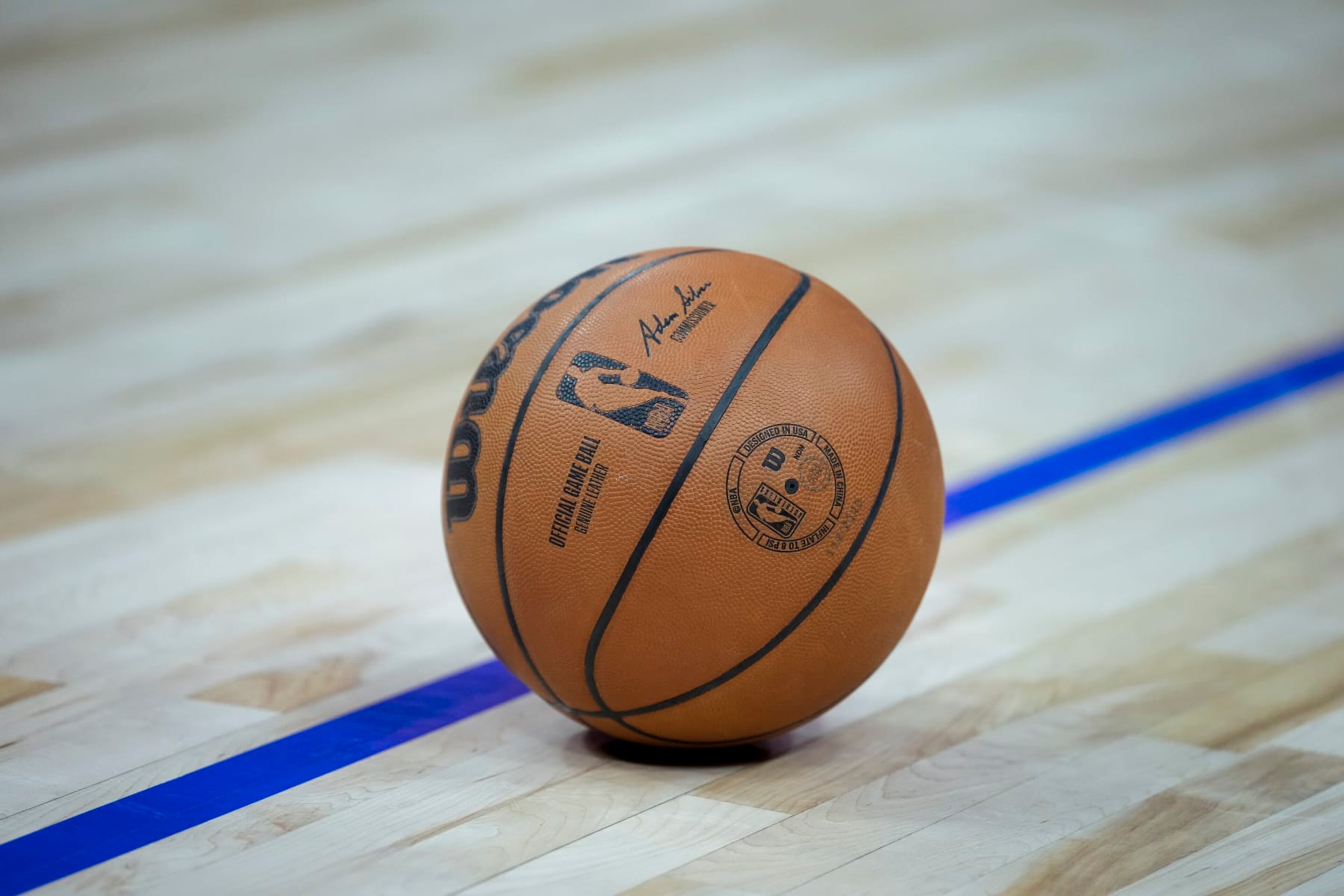DETROIT, MICHIGAN - MARCH 19: A Wilson brand NBA basketball is pictured during the game between the Detroit Pistons and Miami Heat at Little Caesars Arena on March 19, 2023 in Detroit, Michigan. NOTE TO USER: User expressly acknowledges and agrees that, by downloading and or using this photograph, User is consenting to the terms and conditions of the Getty Images License Agreement. (Photo by Nic Antaya/Getty Images)