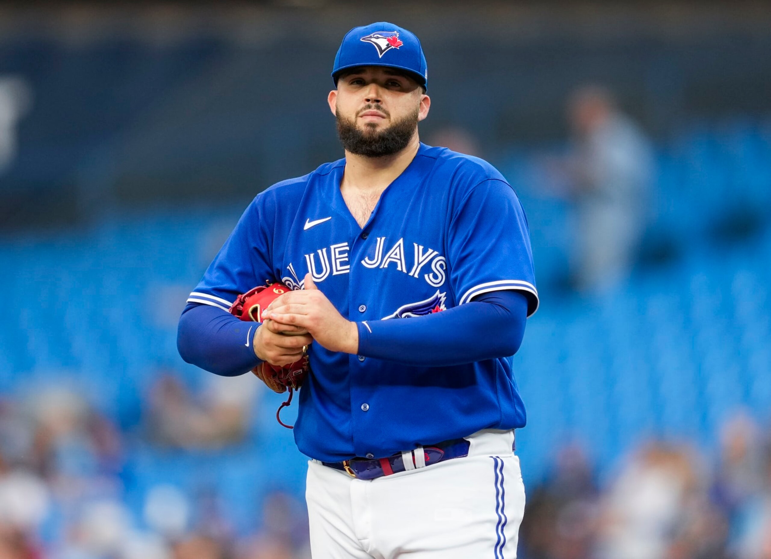 TORONTO, ON - JUNE 5: Alek Manoah #6 of the Toronto Blue Jays looks on from the mound against the Houston Astros in the first inning during their MLB game at the Rogers Centre on June 5, 2023 in Toronto, Ontario, Canada. (Photo by Mark Blinch/Getty Images)