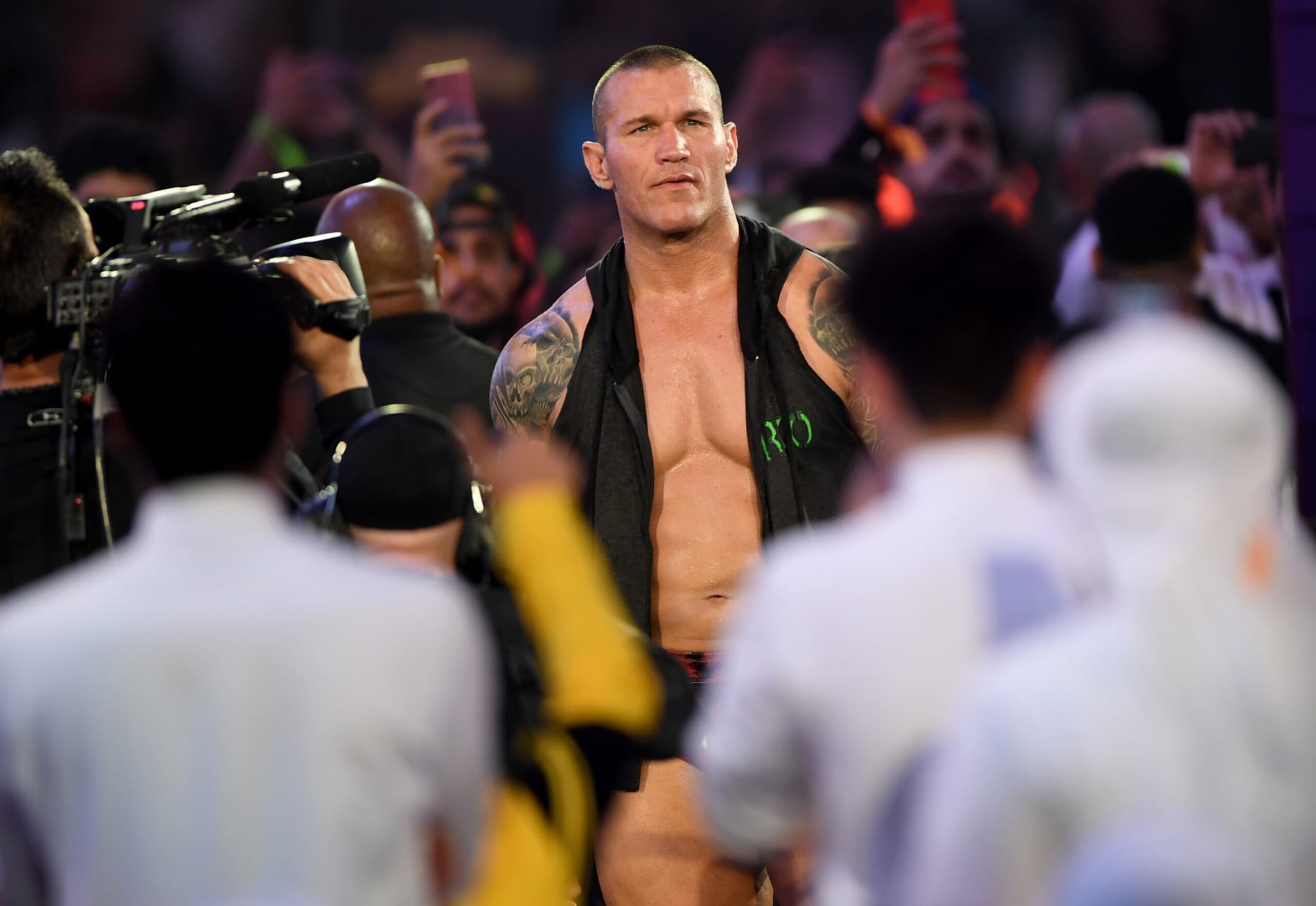 World Heavyweight Champion Randy Orton poses for photographers during the World Wrestling Entertainment (WWE) Super Showdown event in the Saudi Red Sea port city of Jeddah late on January 7, 2019. (Photo by Amer HILABI / AFP)        (Photo credit should read AMER HILABI/AFP via Getty Images)