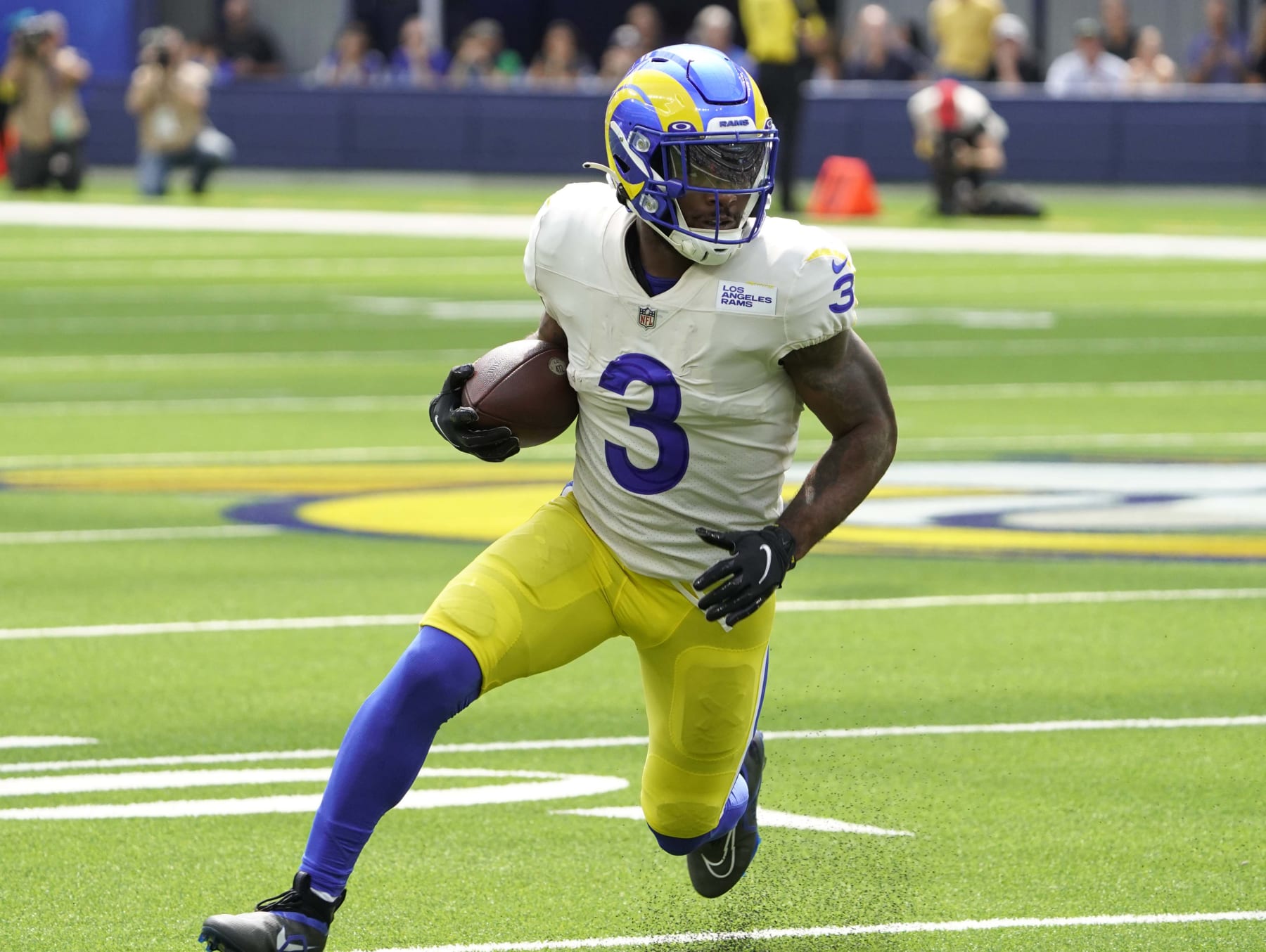 INGLEWOOD, CA - SEPTEMBER 18:  Cam Akers #3 of the Rams during an NFL game between the Atlanta Falcons and the Los Angeles Rams on September 18, 2022, at SoFi Stadium in Inglewood, CA. (Photo by Icon Sportswire)