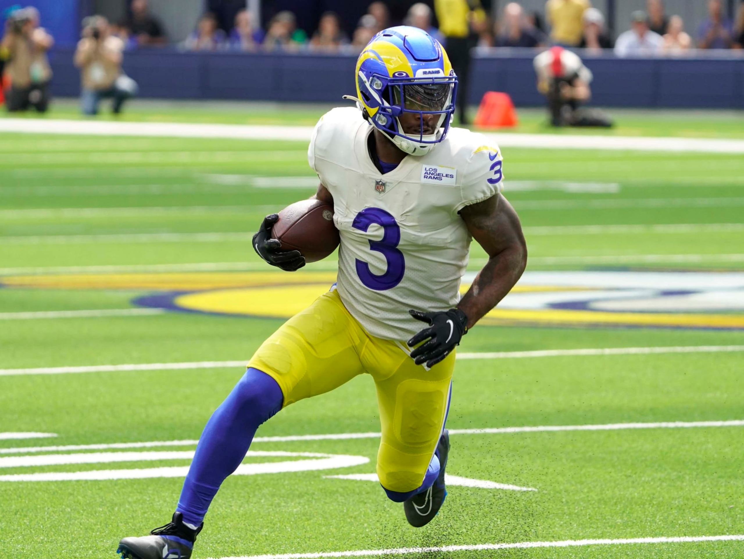 INGLEWOOD, CA - SEPTEMBER 18:  Cam Akers #3 of the Rams during an NFL game between the Atlanta Falcons and the Los Angeles Rams on September 18, 2022, at SoFi Stadium in Inglewood, CA. (Photo by Icon Sportswire)