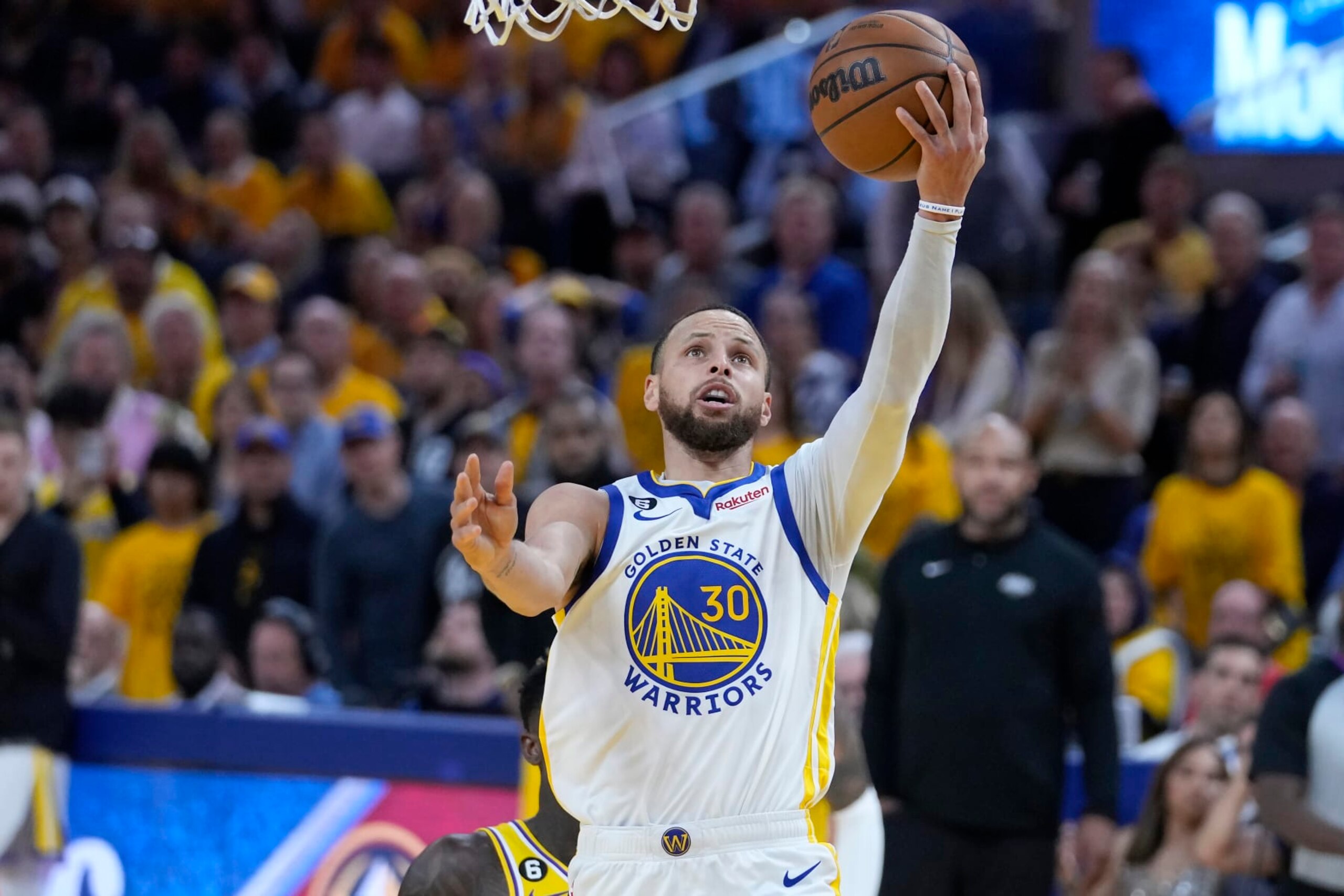 Golden State Warriors guard Stephen Curry shoots against the Los Angeles Lakers during the second half of Game 5 of an NBA basketball second-round playoff series Wednesday, May 10, 2023, in San Francisco. (AP Photo/Godofredo A. Vásquez) Golden State Warriors guard Stephen Curry shoots against the Los Angeles Lakers during the second half of Game 5 of an NBA basketball second-round playoff series Wednesday, May 10, 2023, in San Francisco. (AP Photo/Godofredo A. Vásquez)