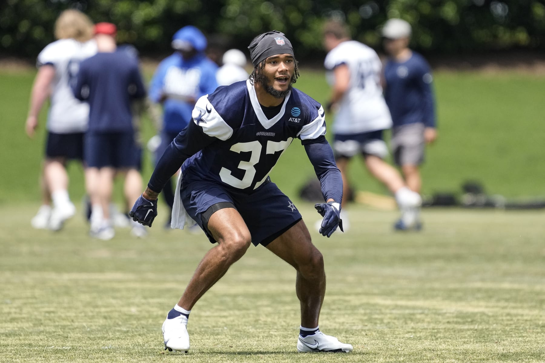 Dallas Cowboys sixth-round draft pick cornerback Eric Scott participates in the NFL football team's rookie minicamp in Frisco, Texas, Saturday, May 13, 2023. (AP Photo/Sam Hodde)