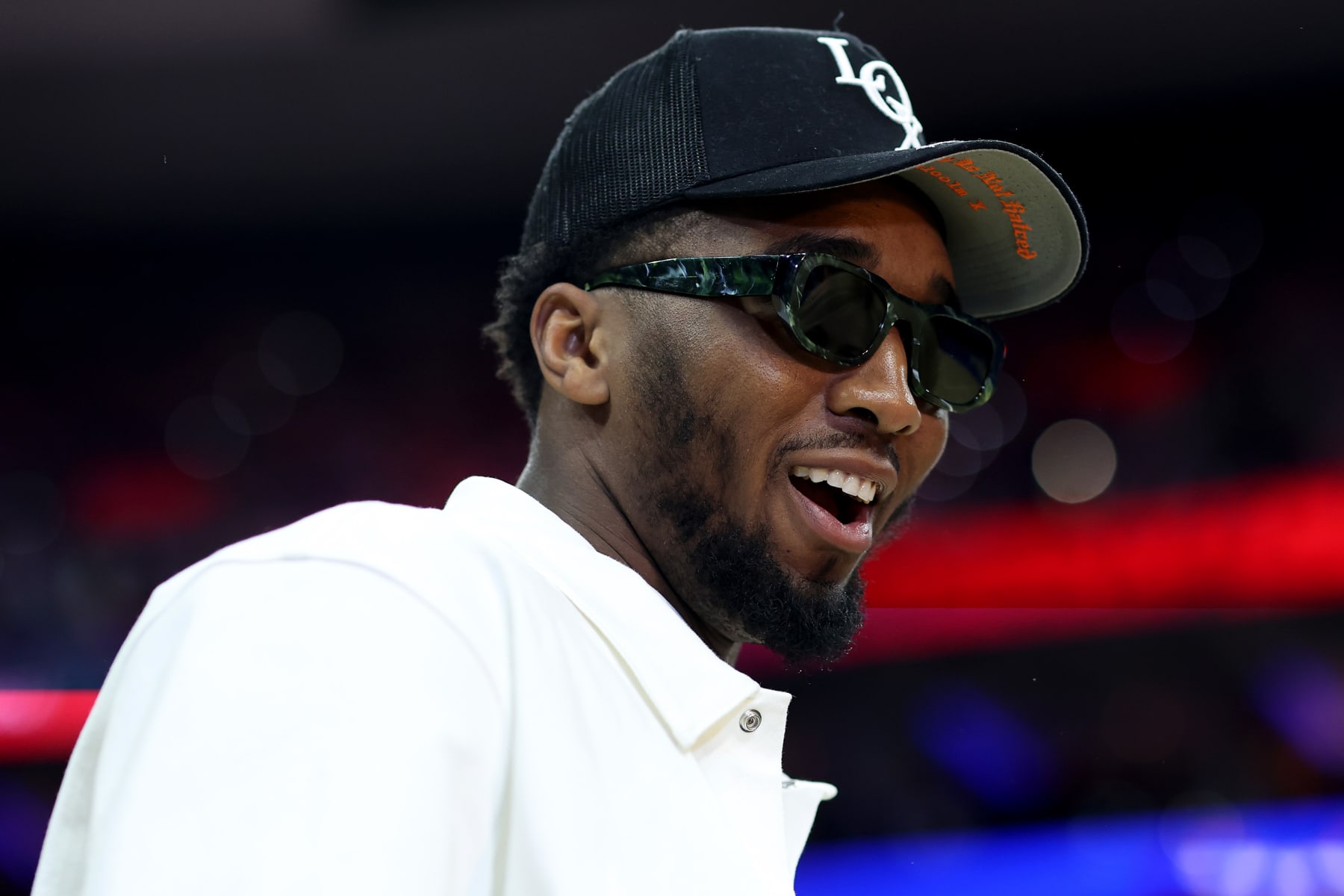 PHILADELPHIA, PENNSYLVANIA - MAY 11: Basketball player Donovan Mitchell attends game six of the Eastern Conference Semifinals in the 2023 NBA Playoffs between the Boston Celtics and the Philadelphia 76ers at Wells Fargo Center on May 11, 2023 in Philadelphia, Pennsylvania. NOTE TO USER: User expressly acknowledges and agrees that, by downloading and or using this photograph, User is consenting to the terms and conditions of the Getty Images License Agreement. (Photo by Tim Nwachukwu/Getty Images)
