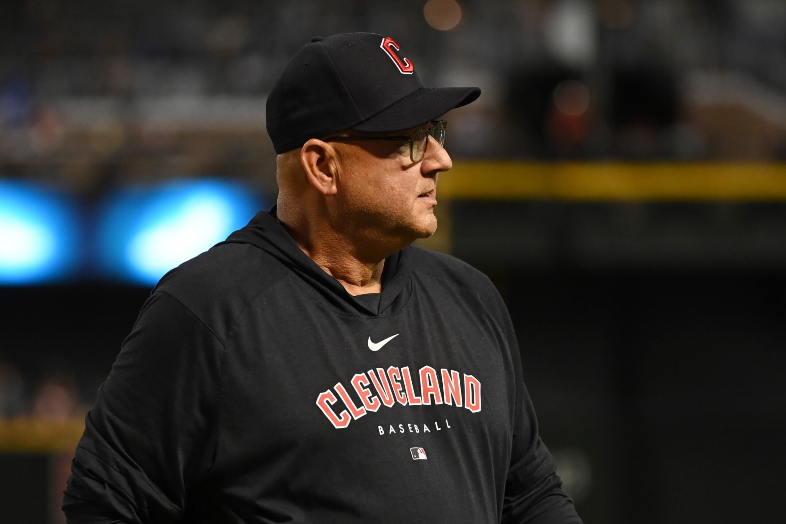 PHOENIX, ARIZONA - JUNE 16: Manager Terry Francona #77 of the Cleveland Guardians walks back to the dugout during the fourth inning against the Arizona Diamondbacks at Chase Field on June 16, 2023 in Phoenix, Arizona. The Diamondbacks won 5-1. (Photo by Norm Hall/Getty Images)
