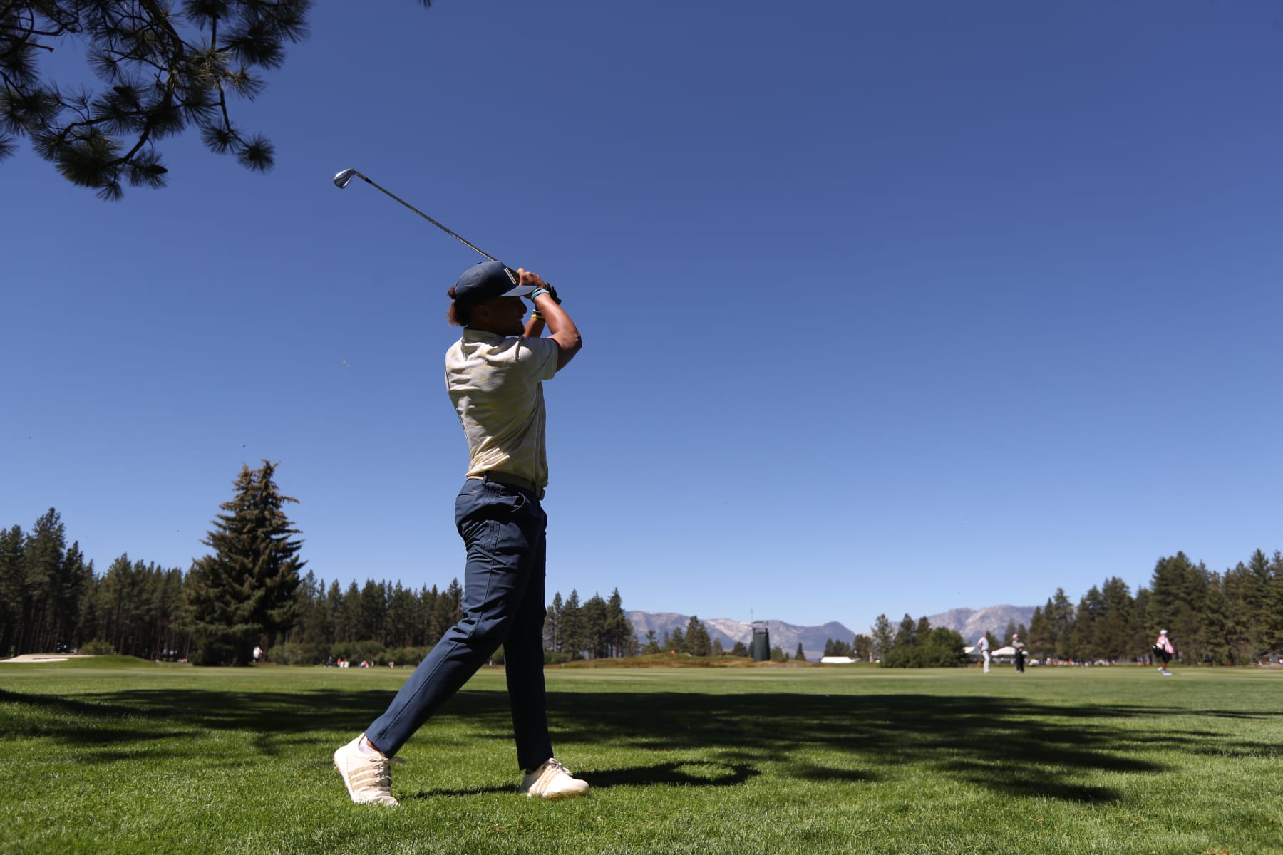 STATELINE, NV - JULY 08: Patrick Mahomes plays his shot on the third hole during Round One of the 2022 American Century Championship at Edgewood Tahoe Golf Course on July 8, 2022 in Stateline, Nevada. (Photo by Isaiah Vazquez/Clarkson Creative/Getty Images)