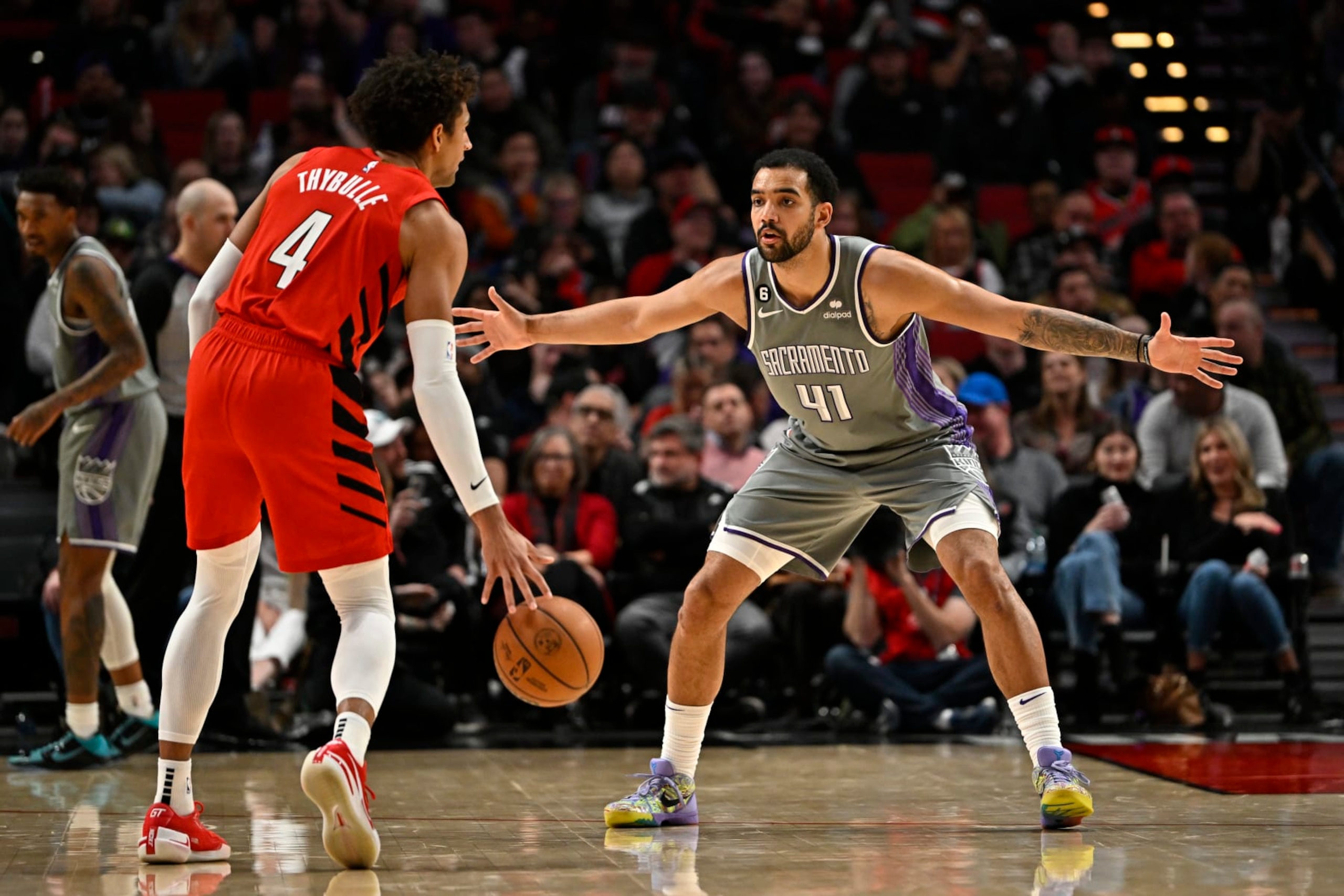 Trey Lyles guarding Matisse Thybulle. Trey Lyles guarding Matisse Thybulle.