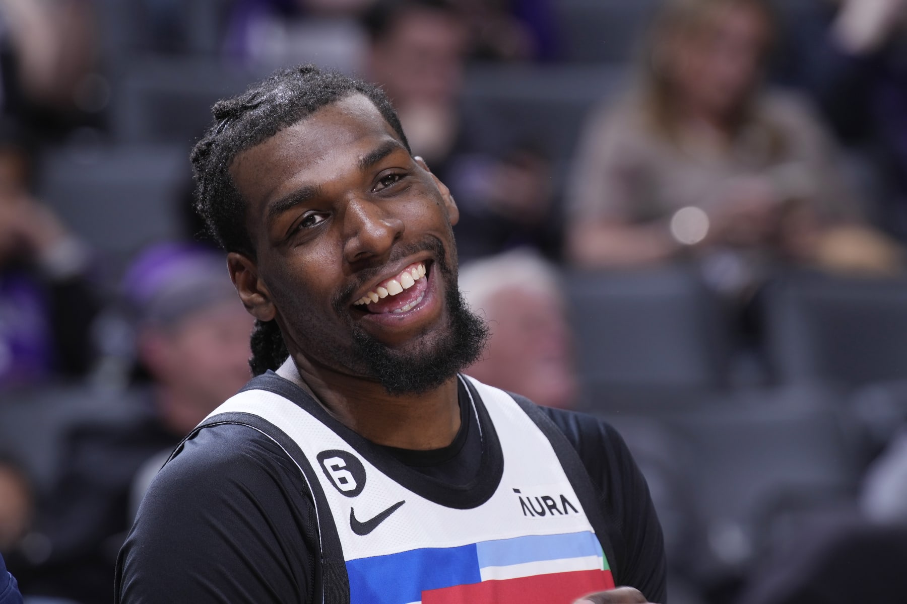 SACRAMENTO, CA - MARCH 27: Naz Reid #11 of the Minnesota Timberwolves smiles during the game against the Sacramento Kings on March 27, 2023 at Golden 1 Center in Sacramento, California. NOTE TO USER: User expressly acknowledges and agrees that, by downloading and or using this photograph, User is consenting to the terms and conditions of the Getty Images Agreement. Mandatory Copyright Notice: Copyright 2023 NBAE (Photo by Rocky Widner/NBAE via Getty Images)