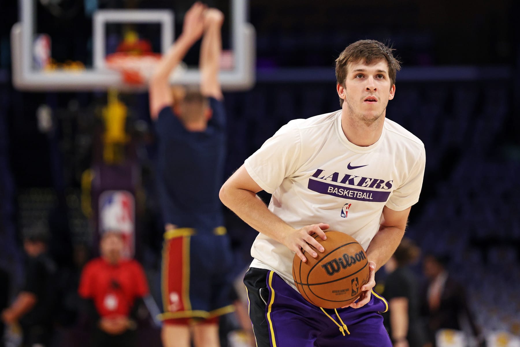 LOS ANGELES, CALIFORNIA - MAY 20: Austin Reaves #15 of the Los Angeles Lakers warms up before playing against the Denver Nuggets in game three of the Western Conference Finals at Crypto.com Arena on May 20, 2023 in Los Angeles, California. NOTE TO USER: User expressly acknowledges and agrees that, by downloading and or using this photograph, User is consenting to the terms and conditions of the Getty Images License Agreement. (Photo by Harry How/Getty Images)