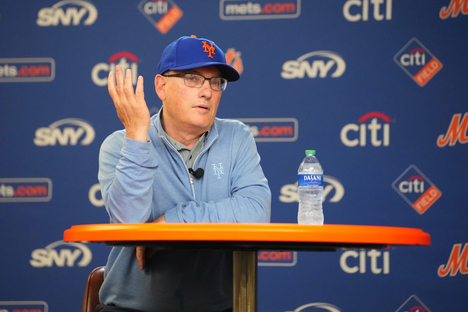 FLUSHING, NY - JUNE 28: New York Mets owner, Steve Cohen speaks during a press conference prior to the Major League Baseball game between the Milwaukee Brewers and New York Mets on June 29, 2023, at Citi Field in Flushing, NY. (Photo by Gregory Fisher/Icon Sportswire via Getty Images)