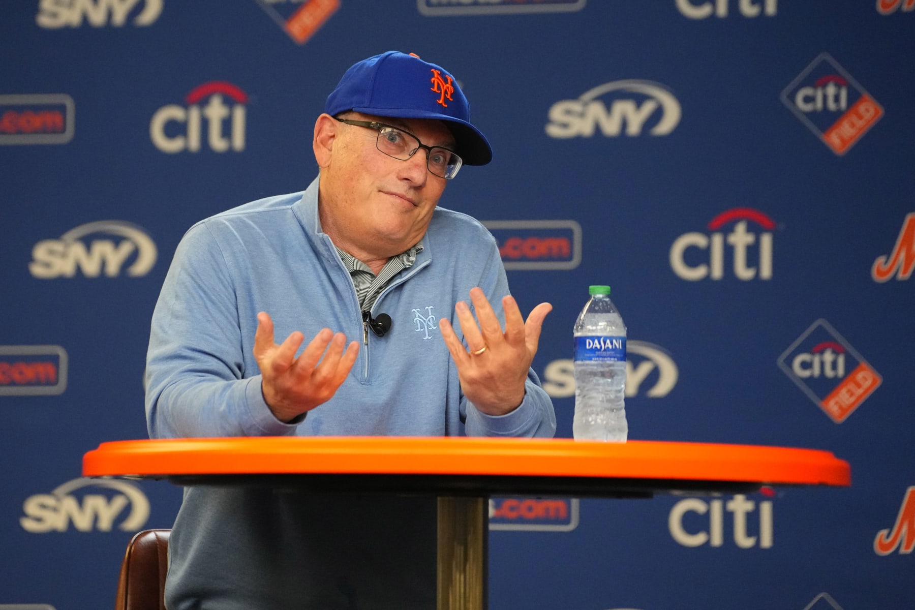 FLUSHING, NY - JUNE 28: New York Mets owner, Steve Cohen speaks during a press conference prior to the Major League Baseball game between the Milwaukee Brewers and New York Mets on June 29, 2023, at Citi Field in Flushing, NY. (Photo by Gregory Fisher/Icon Sportswire via Getty Images)