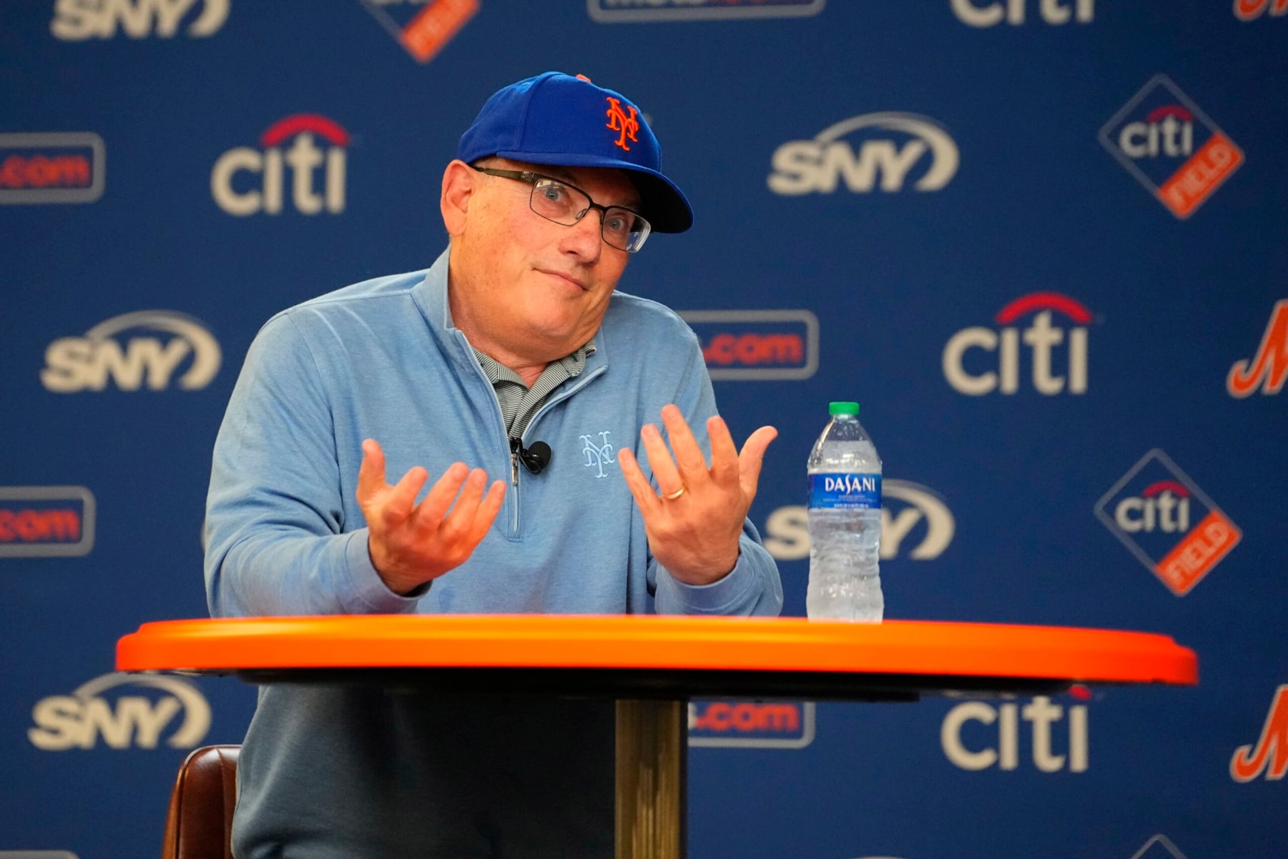 FLUSHING, NY - JUNE 28: New York Mets owner, Steve Cohen speaks during a press conference prior to the Major League Baseball game between the Milwaukee Brewers and New York Mets on June 29, 2023, at Citi Field in Flushing, NY. (Photo by Gregory Fisher/Icon Sportswire via Getty Images)