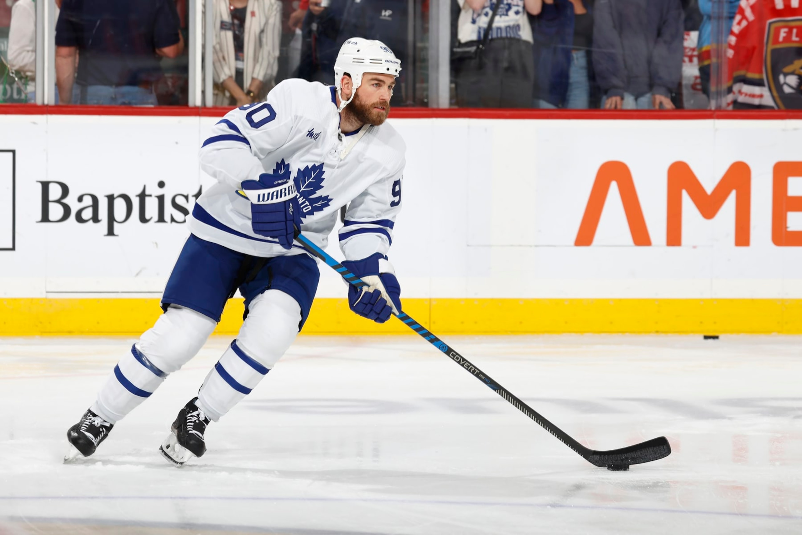 SUNRISE, FLORIDA - MAY 10: Ryan O'Reilly #90 of the Toronto Maple Leafs warms up on the ice prior to the start of the game against the Florida Panthers in Game Four of the Second Round of the 2023 Stanley Cup Playoffs at the FLA Live Arena on May 10, 2023 in Sunrise, Florida. (Photo by Eliot J. Schechter/NHLI via Getty Images)