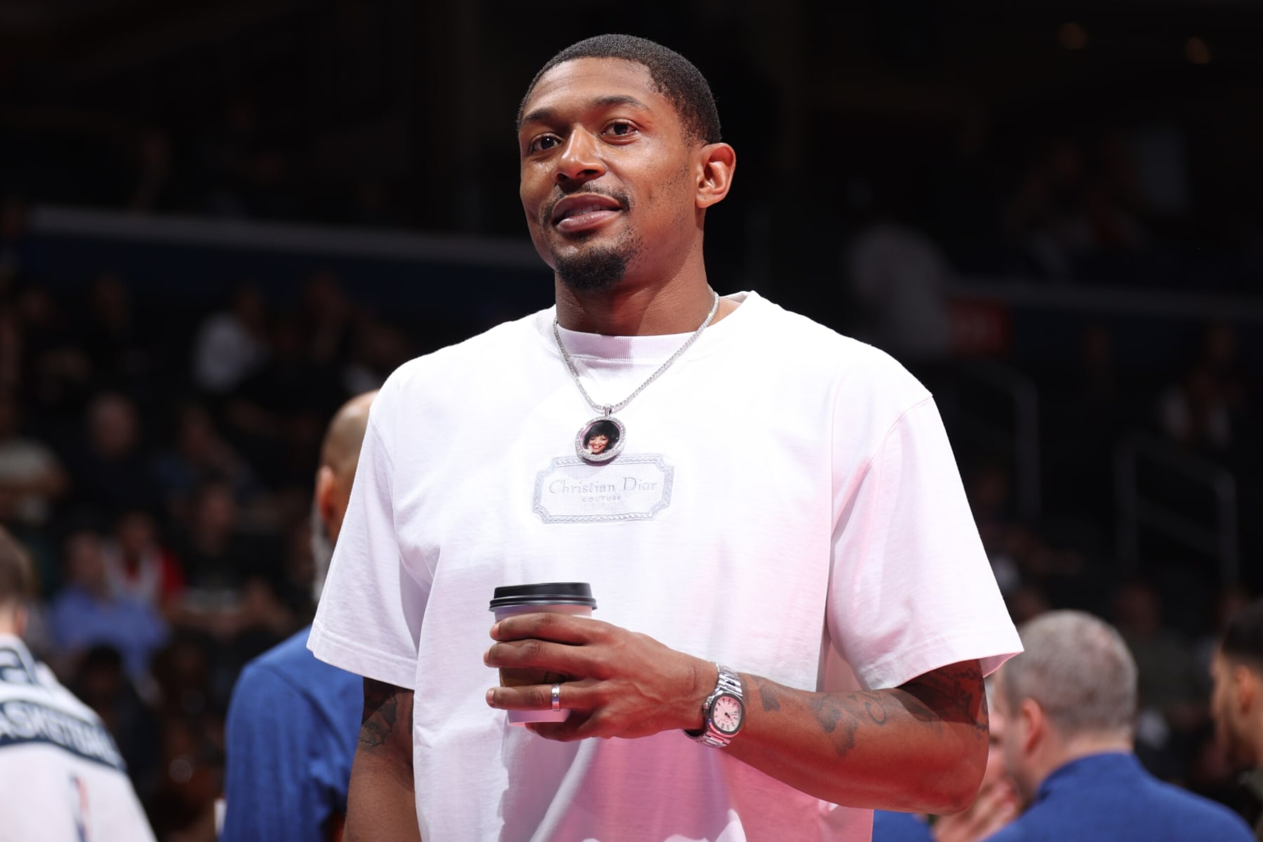 WASHINGTON, DC -  APRIL 4: Bradley Beal #3 of the Washington Wizards looks on during the game against the Milwaukee Bucks on April 4, 2023 at Capital One Arena in Washington, DC. NOTE TO USER: User expressly acknowledges and agrees that, by downloading and or using this Photograph, user is consenting to the terms and conditions of the Getty Images License Agreement. Mandatory Copyright Notice: Copyright 2023 NBAE (Photo by Stephen Gosling/NBAE via Getty Images)