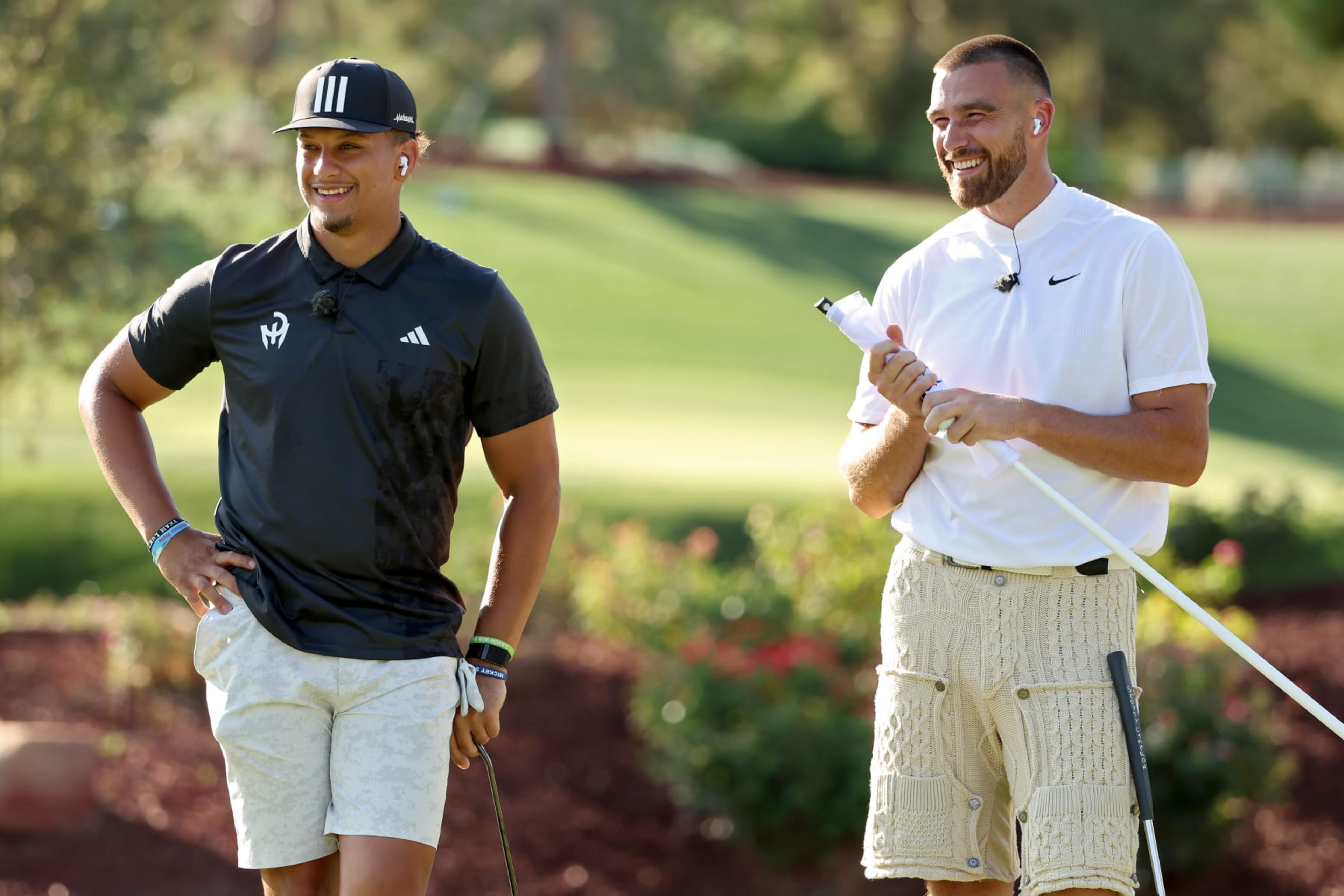 LAS VEGAS, NEVADA - JUNE 29: Patrick Mahomes (L) and Travis Kelce look on during Capital One's The Match VIII - Curry & Thompson vs. Mahomes & Kelce at Wynn Golf Club on June 29, 2023 in Las Vegas, Nevada. (Photo by Ezra Shaw/Getty Images for The Match) LAS VEGAS, NEVADA - JUNE 29: Patrick Mahomes (L) and Travis Kelce look on during Capital One's The Match VIII - Curry & Thompson vs. Mahomes & Kelce at Wynn Golf Club on June 29, 2023 in Las Vegas, Nevada. (Photo by Ezra Shaw/Getty Images for The Match)