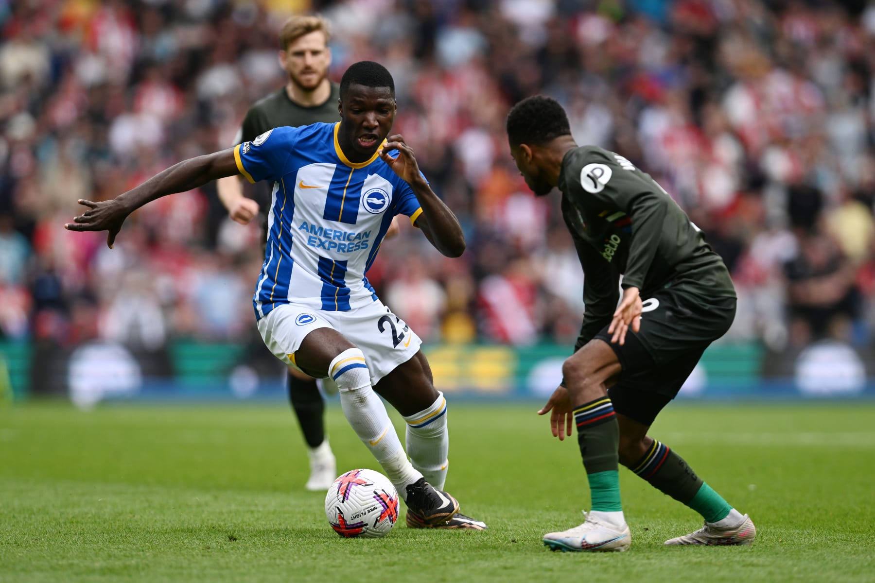 BRIGHTON, ENGLAND - MAY 21: Moises Caicedo of Brighton & Hove Albion in action during the Premier League match between Brighton & Hove Albion and Southampton FC at American Express Community Stadium on May 21, 2023 in Brighton, England. (Photo by Mike Hewitt/Getty Images)