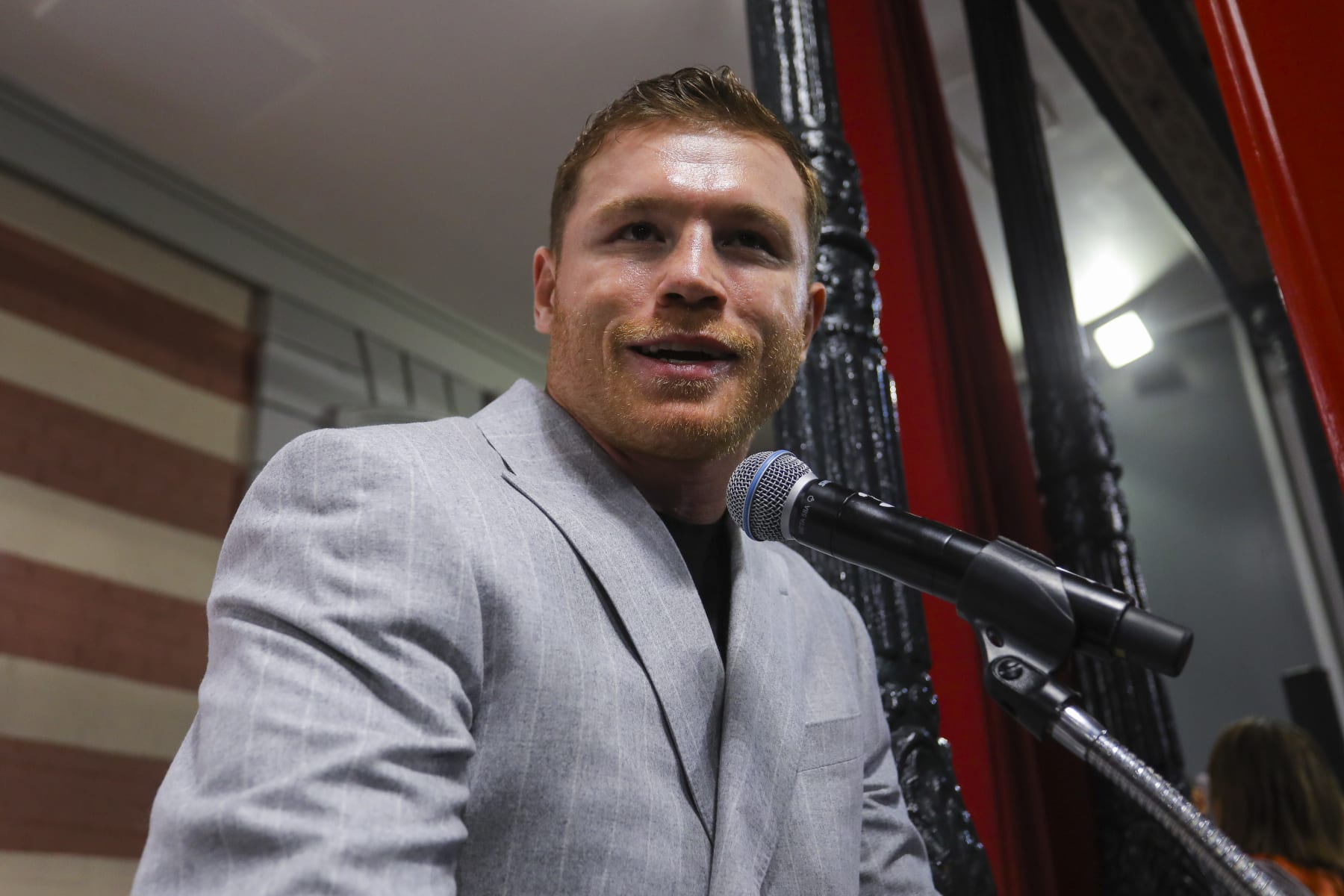 MEXICO CITY, MEXICO - MAY 24: Saul "Canelo" Alvarez speaks to the press during the unveiling of his wax figure at Museo de Cera on May 24, 2023 in Mexico City, Mexico. (Photo by Agustin Cuevas/Getty Images)
