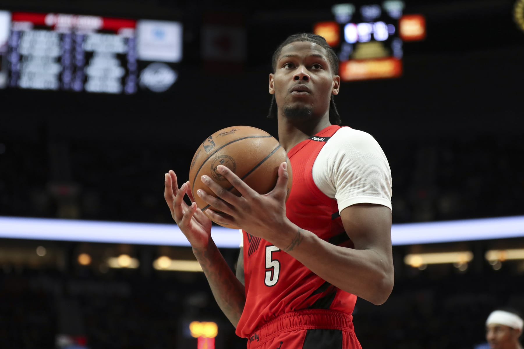 PORTLAND, OREGON - MARCH 26: Cam Reddish #5 of the Portland Trail Blazers reacts during the fourth quarter against the Oklahoma City Thunder at Moda Center on March 26, 2023 in Portland, Oregon. NOTE TO USER: User expressly acknowledges and agrees that, by downloading and or using this photograph, user is consenting to the terms and conditions of the Getty Images License Agreement. (Photo by Amanda Loman/Getty Images)