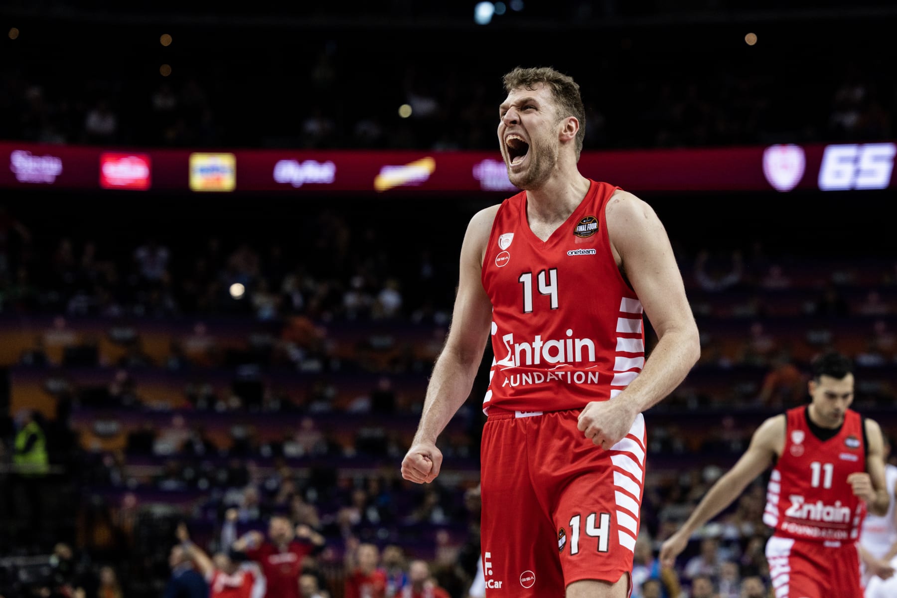 KAUNAS, LITHUANIA - MAY 21: Sasha Vezenkov, #14 of Olympiacos Piraeus reacts during Turkish Airlines EuroLeague Final Four Kaunas 2023 Championship game Olympiacos Piraeus v Real Madrid at Zalgirio Arena on May 21, 2023 in Kaunas, Lithuania. (Photo by Tolga Adanali/Euroleague Basketball via Getty Images)