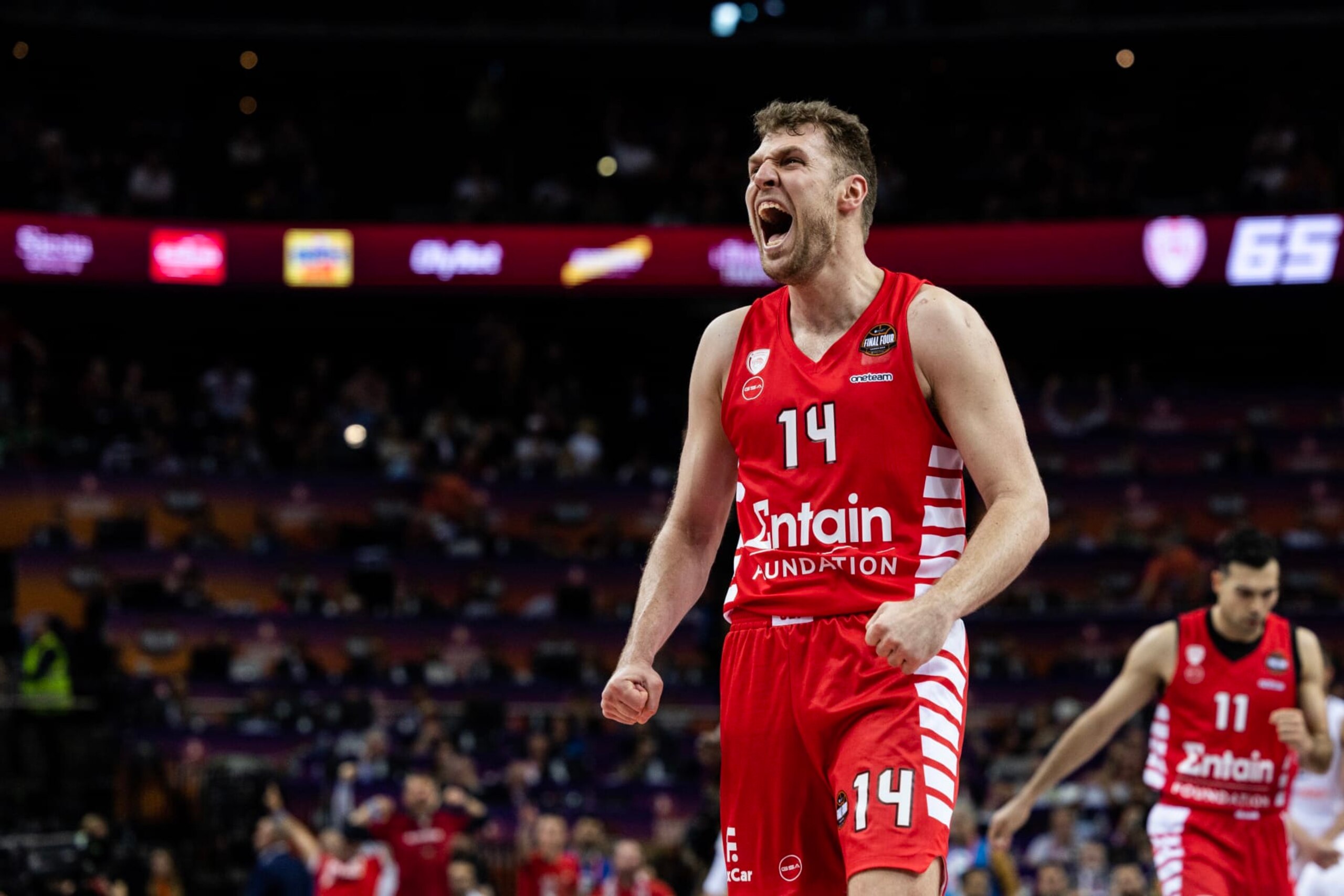 KAUNAS, LITHUANIA - MAY 21: Sasha Vezenkov, #14 of Olympiacos Piraeus reacts during Turkish Airlines EuroLeague Final Four Kaunas 2023 Championship game Olympiacos Piraeus v Real Madrid at Zalgirio Arena on May 21, 2023 in Kaunas, Lithuania. (Photo by Tolga Adanali/Euroleague Basketball via Getty Images) KAUNAS, LITHUANIA - MAY 21: Sasha Vezenkov, #14 of Olympiacos Piraeus reacts during Turkish Airlines EuroLeague Final Four Kaunas 2023 Championship game Olympiacos Piraeus v Real Madrid at Zalgirio Arena on May 21, 2023 in Kaunas, Lithuania. (Photo by Tolga Adanali/Euroleague Basketball via Getty Images)