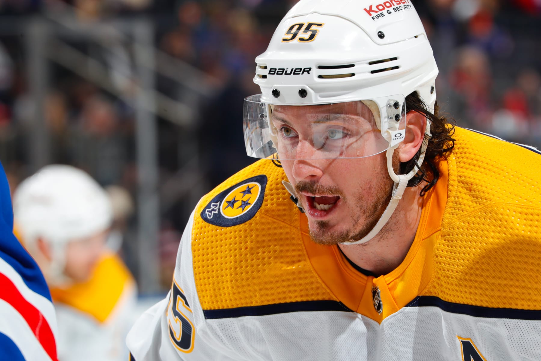 NEW YORK, NEW YORK - MARCH 19:  Matt Duchene #95 of the Nashville Predators skates against the New York Rangers at Madison Square Garden on March 19, 2023 in New York City. (Photo by Jared Silber/NHLI via Getty Images)