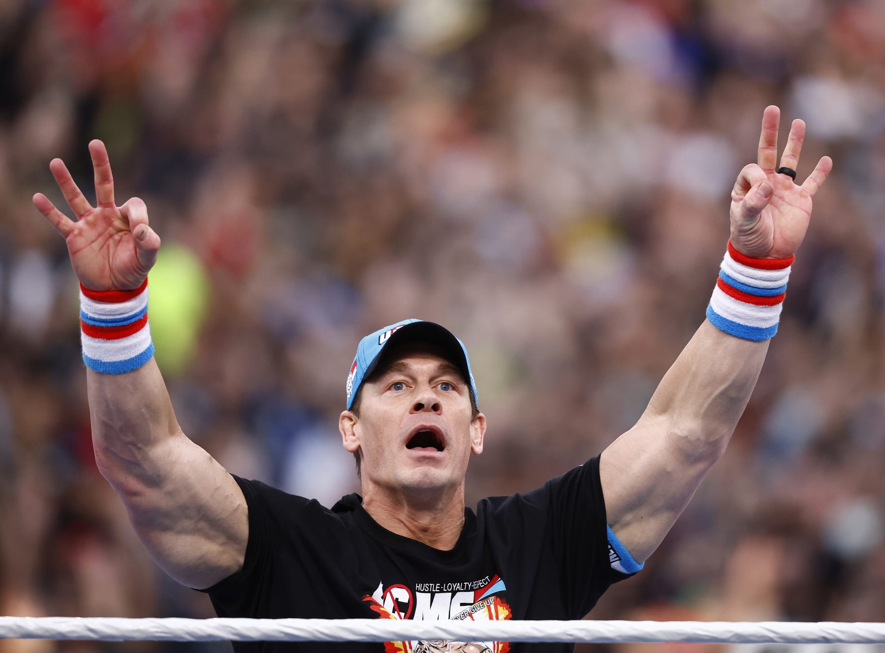 INGLEWOOD, CALIFORNIA - APRIL 01: John Cena during WrestleMania Goes Hollywood at SoFi Stadium on April 01, 2023 in Inglewood, California. (Photo by Ronald Martinez/Getty Images)