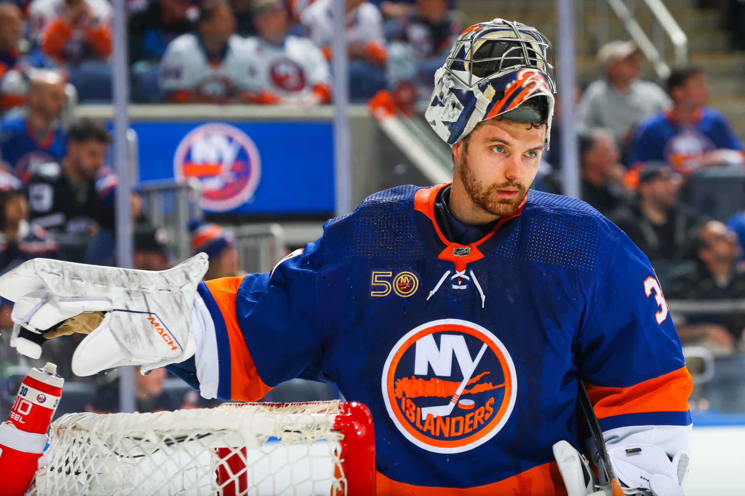 ELMONT, NEW YORK - APRIL 28: Ilya Sorokin #30 of the New York Islanders looks on against the Carolina Hurricanes in Game Six of the First Round of the 2023 Stanley Cup Playoffs at UBS Arena on April 28, 2023 in Elmont, New York. (Photo by Mike Stobe/NHLI via Getty Images) ELMONT, NEW YORK - APRIL 28: Ilya Sorokin #30 of the New York Islanders looks on against the Carolina Hurricanes in Game Six of the First Round of the 2023 Stanley Cup Playoffs at UBS Arena on April 28, 2023 in Elmont, New York. (Photo by Mike Stobe/NHLI via Getty Images)