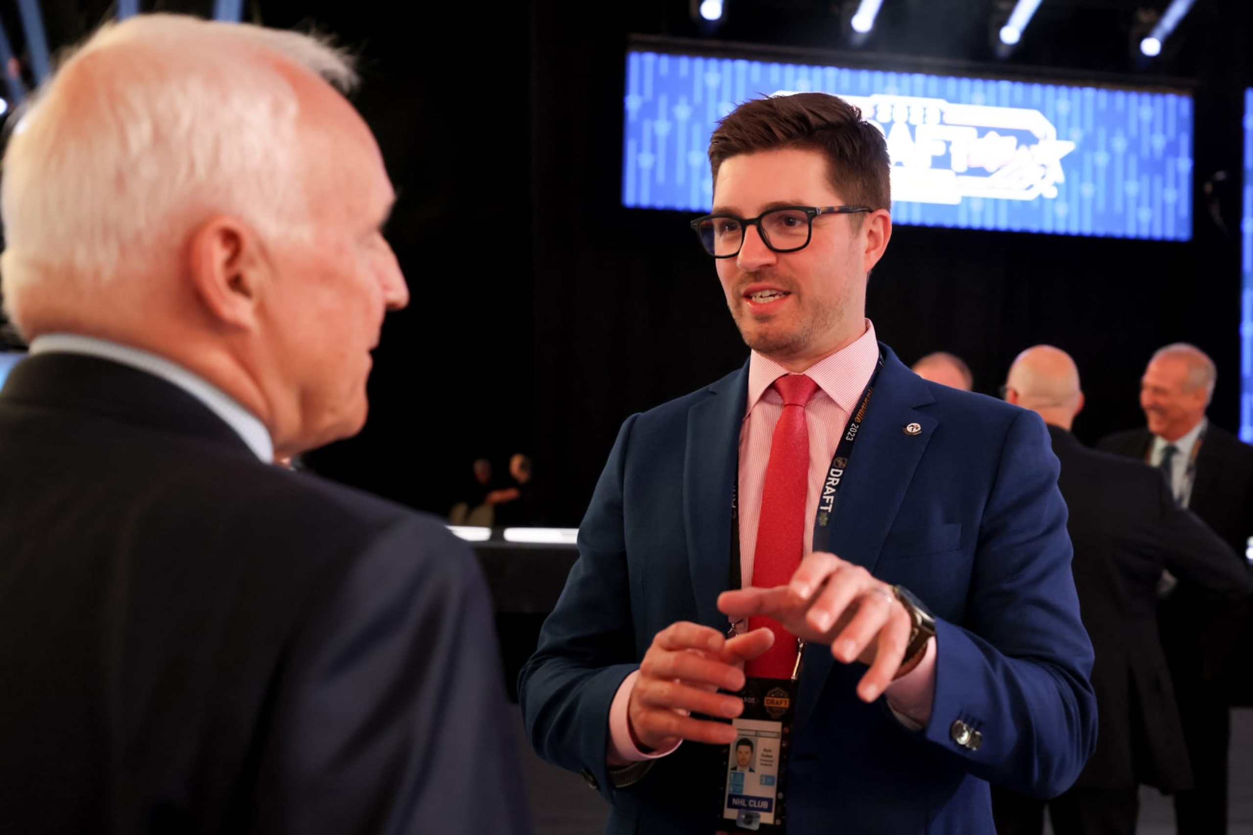 NASHVILLE, TENNESSEE - JUNE 28: General manager Kyle Dubas of the Pittsburgh Penguins is seen prior to round one of the 2023 Upper Deck NHL Draft at Bridgestone Arena on June 28, 2023 in Nashville, Tennessee. (Photo by Bruce Bennett/Getty Images) NASHVILLE, TENNESSEE - JUNE 28: General manager Kyle Dubas of the Pittsburgh Penguins is seen prior to round one of the 2023 Upper Deck NHL Draft at Bridgestone Arena on June 28, 2023 in Nashville, Tennessee. (Photo by Bruce Bennett/Getty Images)
