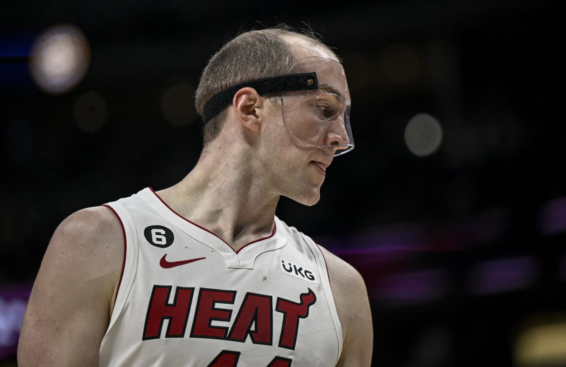 DENVER, CO - JUNE 4: Cody Zeller (44) of the Miami Heat reacts to fouling Nikola Jokic (15) of the Denver Nuggets in the third quarter during Game 2 of the NBA Finals at Ball Arena in Denver on Sunday, June 4, 2023. (Photo by AAron Ontiveroz/The Denver Post)