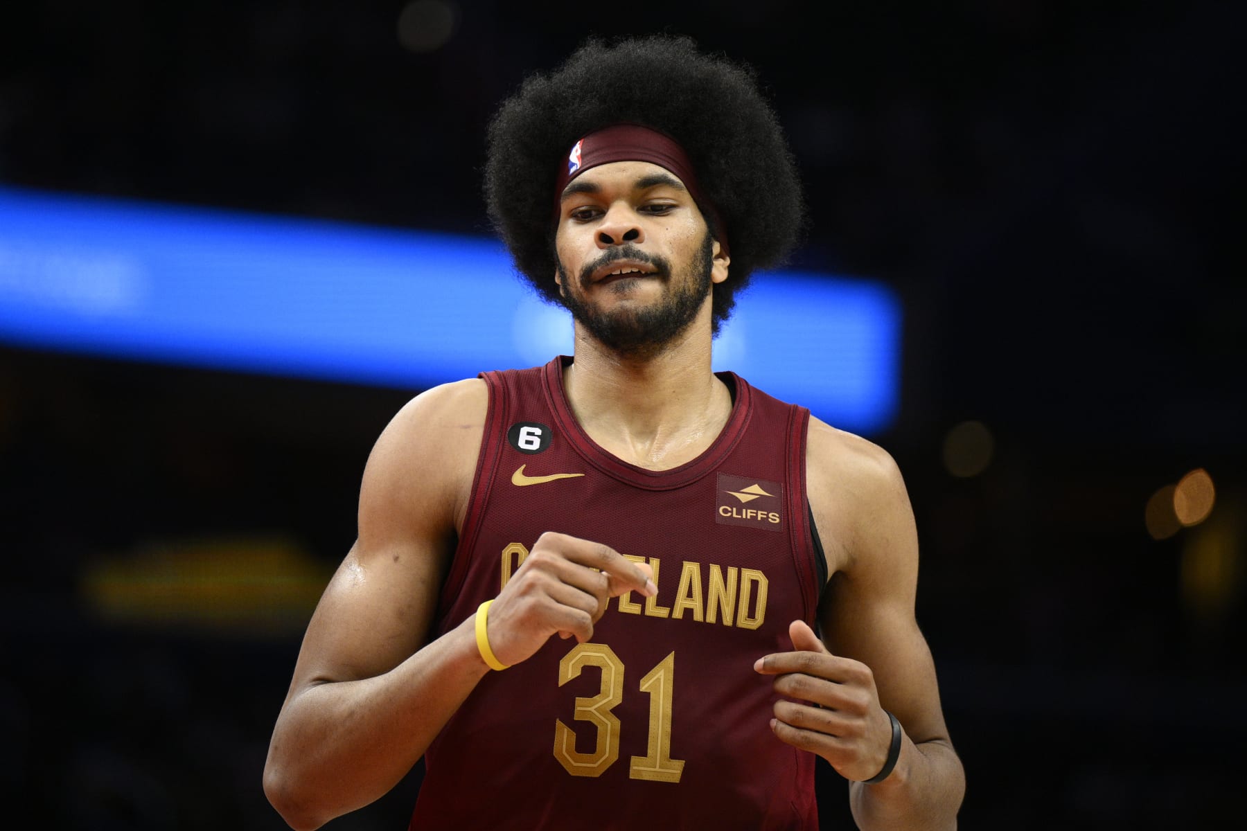 Cleveland Cavaliers center Jarrett Allen (31) looks on during the second half of an NBA basketball game against the Washington Wizards, Monday, Feb. 6, 2023, in Washington. The Cavaliers won 114-91. (AP Photo/Nick Wass) Cleveland Cavaliers center Jarrett Allen (31) looks on during the second half of an NBA basketball game against the Washington Wizards, Monday, Feb. 6, 2023, in Washington. The Cavaliers won 114-91. (AP Photo/Nick Wass)