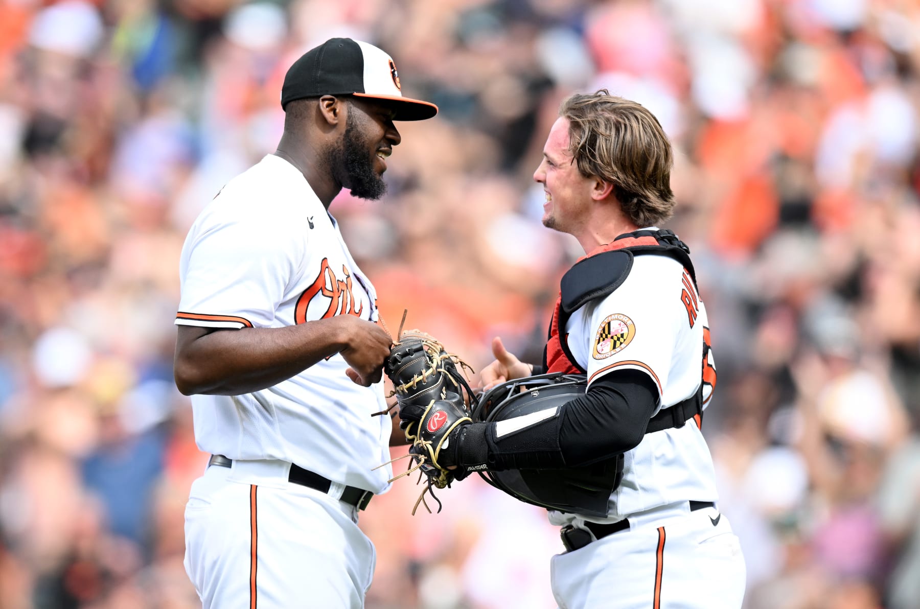 Baltimore's Félix Bautista (L) and Adley Rutschman (R)