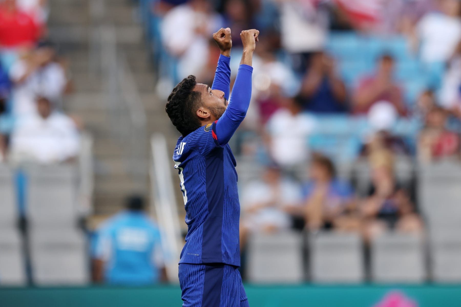 CHARLOTTE, NORTH CAROLINA - JULY 02: Jesús Ferreira #9 of the United States celebrates scoring during the first half of a Group A - 2023 Concacaf Gold Cup match against Trinidad and Tobago at Bank of America Stadium on July 02, 2023 in Charlotte, North Carolina. (Photo by John Dorton/USSF/Getty Images for USSF)
