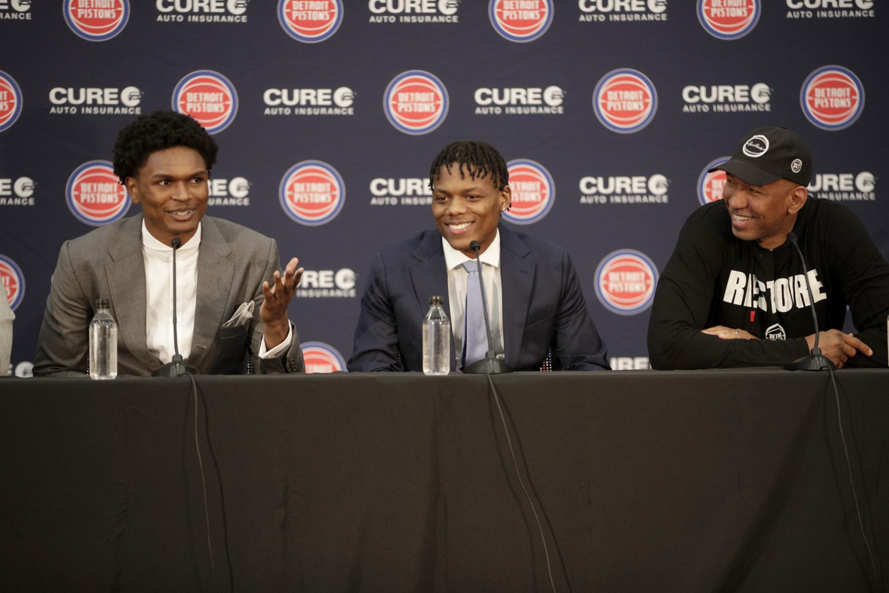 Ausar Thompson, Marcus Sasser and Monty Williams