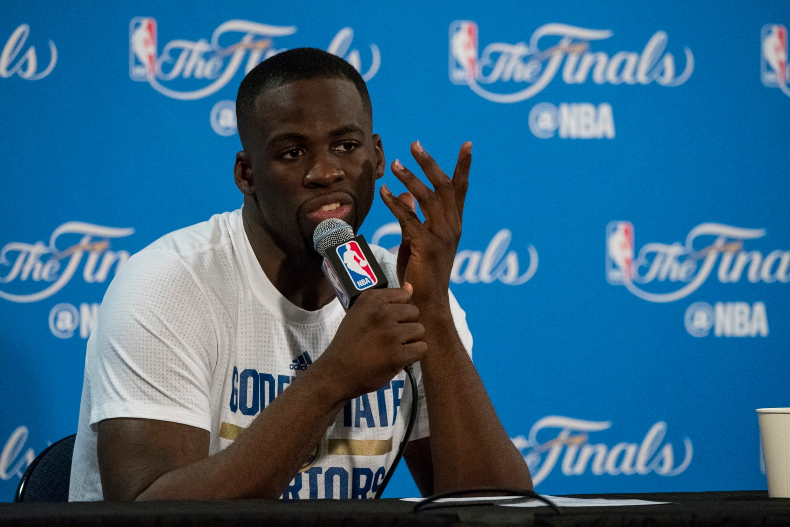 Basketball: NBA Finals: Golden State Warriors Draymond Green (23) during press conference after game vs Cleveland Cavaliers at Oracle Arena. Game 7. 
Oakland, CA 6/19/2016
CREDIT: John W. McDonough (Photo by John W. McDonough /Sports Illustrated via Getty Images)
(Set Number: SI146 TK1 )