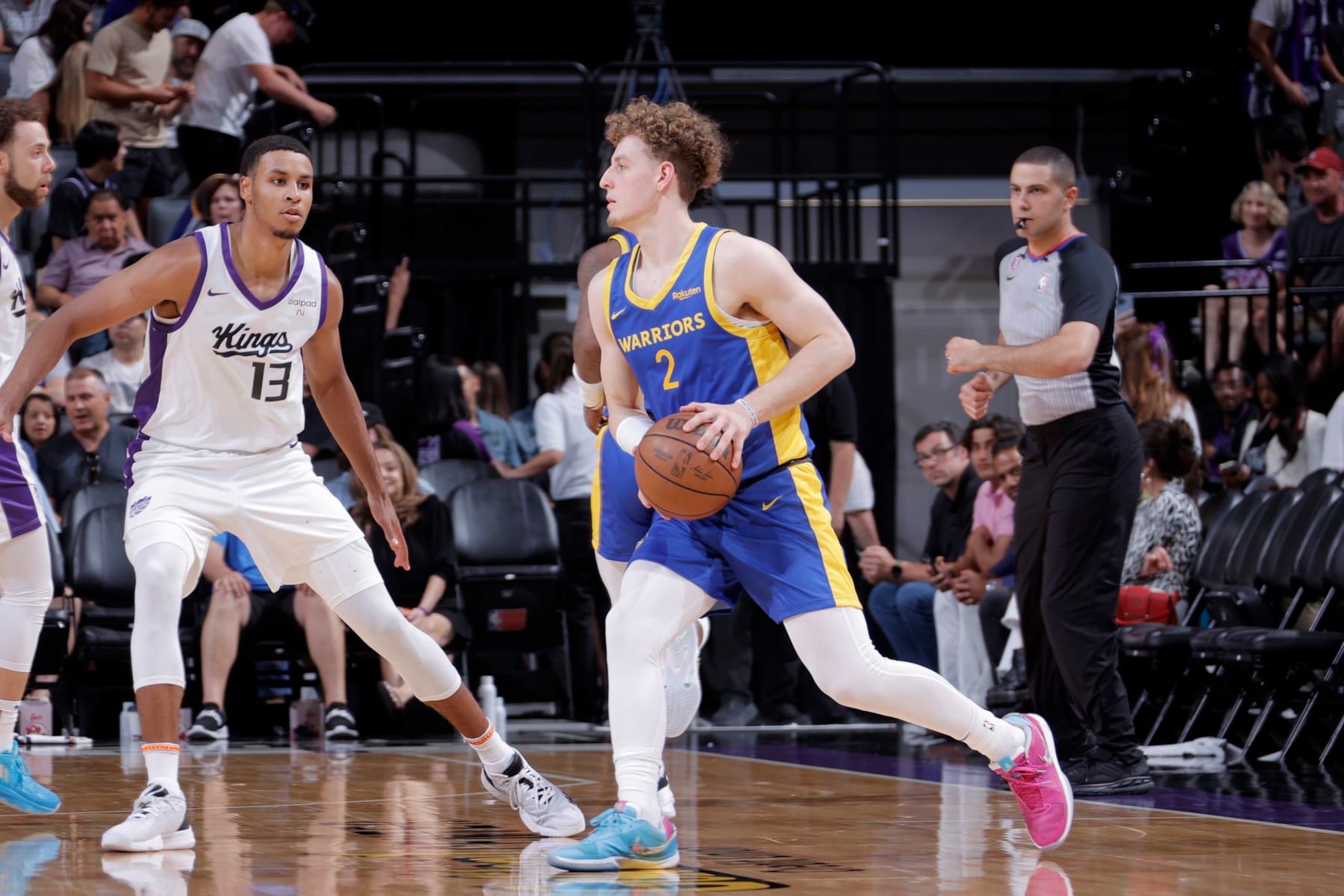SACRAMENTO, CA - JULY 3: Brandin Podziemski #2 of the Golden State Warriors dribbles the ball during the game against the Sacramento Kings during the 2023 NBA California Classic on July 3, 2023 at Golden 1 Center in Sacramento, California. NOTE TO USER: User expressly acknowledges and agrees that, by downloading and or using this Photograph, user is consenting to the terms and conditions of the Getty Images License Agreement. Mandatory Copyright Notice: Copyright 2023 NBAE (Photo by Rocky Widner/NBAE via Getty Images) SACRAMENTO, CA - JULY 3: Brandin Podziemski #2 of the Golden State Warriors dribbles the ball during the game against the Sacramento Kings during the 2023 NBA California Classic on July 3, 2023 at Golden 1 Center in Sacramento, California. NOTE TO USER: User expressly acknowledges and agrees that, by downloading and or using this Photograph, user is consenting to the terms and conditions of the Getty Images License Agreement. Mandatory Copyright Notice: Copyright 2023 NBAE (Photo by Rocky Widner/NBAE via Getty Images)