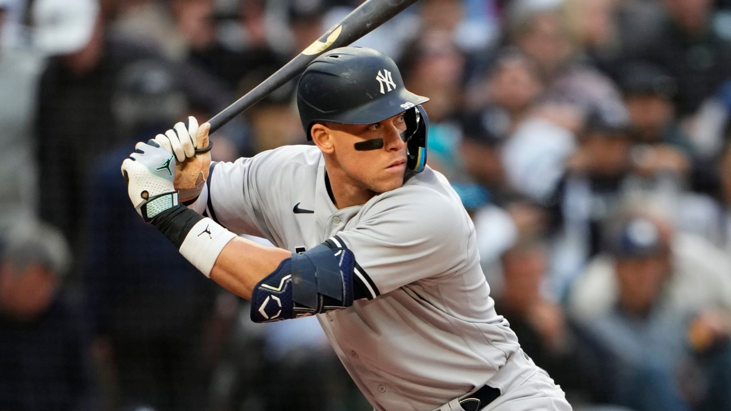 New York Yankees designated hitter Aaron Judge waits for a pitch during an at-bat against the Seattle Mariners in a baseball game Wednesday, May 31, 2023, in Seattle. (AP Photo/Lindsey Wasson) New York Yankees designated hitter Aaron Judge waits for a pitch during an at-bat against the Seattle Mariners in a baseball game Wednesday, May 31, 2023, in Seattle. (AP Photo/Lindsey Wasson)