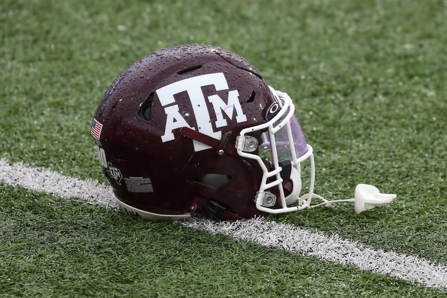 MOBILE, AL - FEBRUARY 02: A Texas A&M Aggies helmet lies on the ground during the Reese's Senior Bowl practice session on February 2, 2002 at Hancock Whitney Stadium in Mobile, Alabama.  (Photo by Michael Wade/Icon Sportswire via Getty Images)