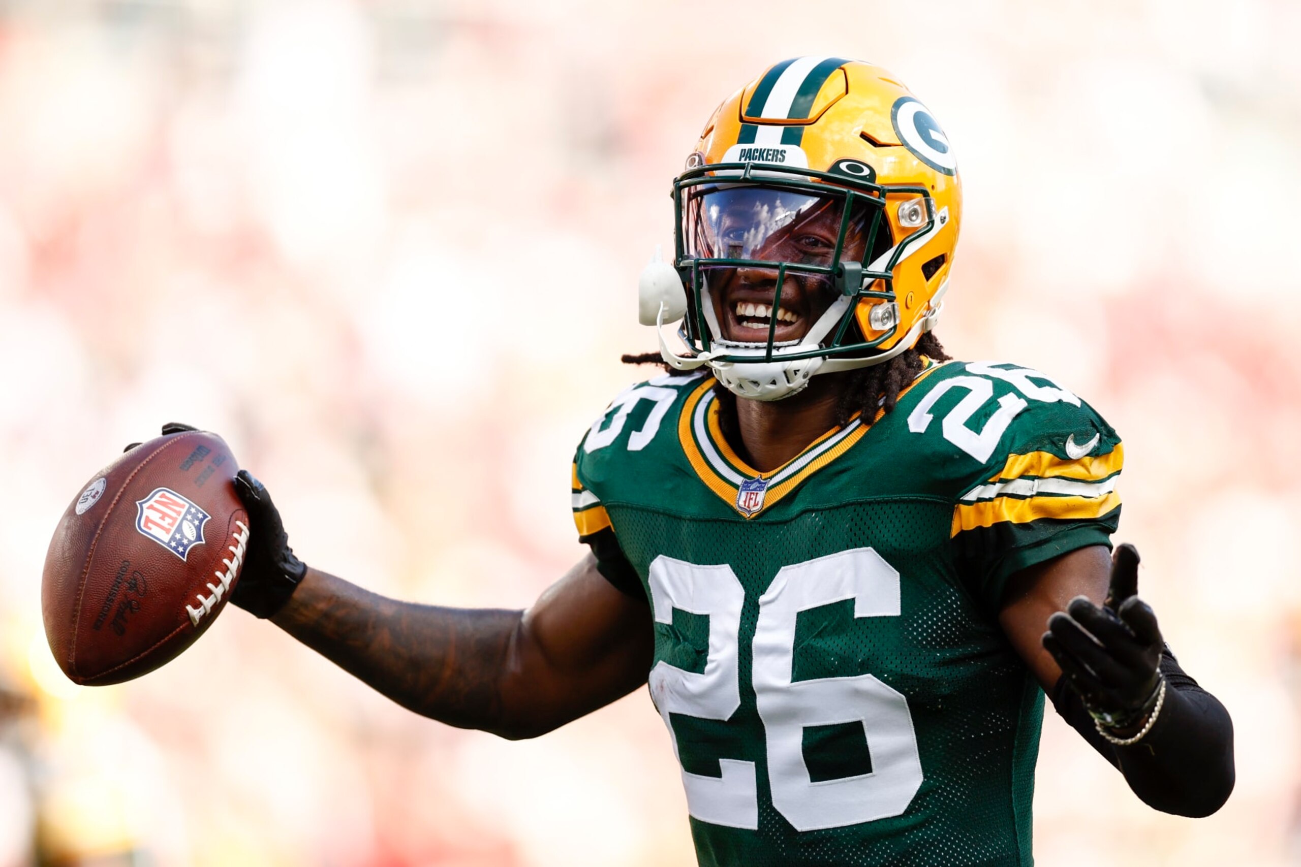 TAMPA, FLORIDA - SEPTEMBER 25: Darnell Savage #26 of the Green Bay Packers reacts against the Tampa Bay Buccaneers during the second quarter at Raymond James Stadium on September 25, 2022 in Tampa, Florida. (Photo by Douglas P. DeFelice/Getty Images) TAMPA, FLORIDA - SEPTEMBER 25: Darnell Savage #26 of the Green Bay Packers reacts against the Tampa Bay Buccaneers during the second quarter at Raymond James Stadium on September 25, 2022 in Tampa, Florida. (Photo by Douglas P. DeFelice/Getty Images)