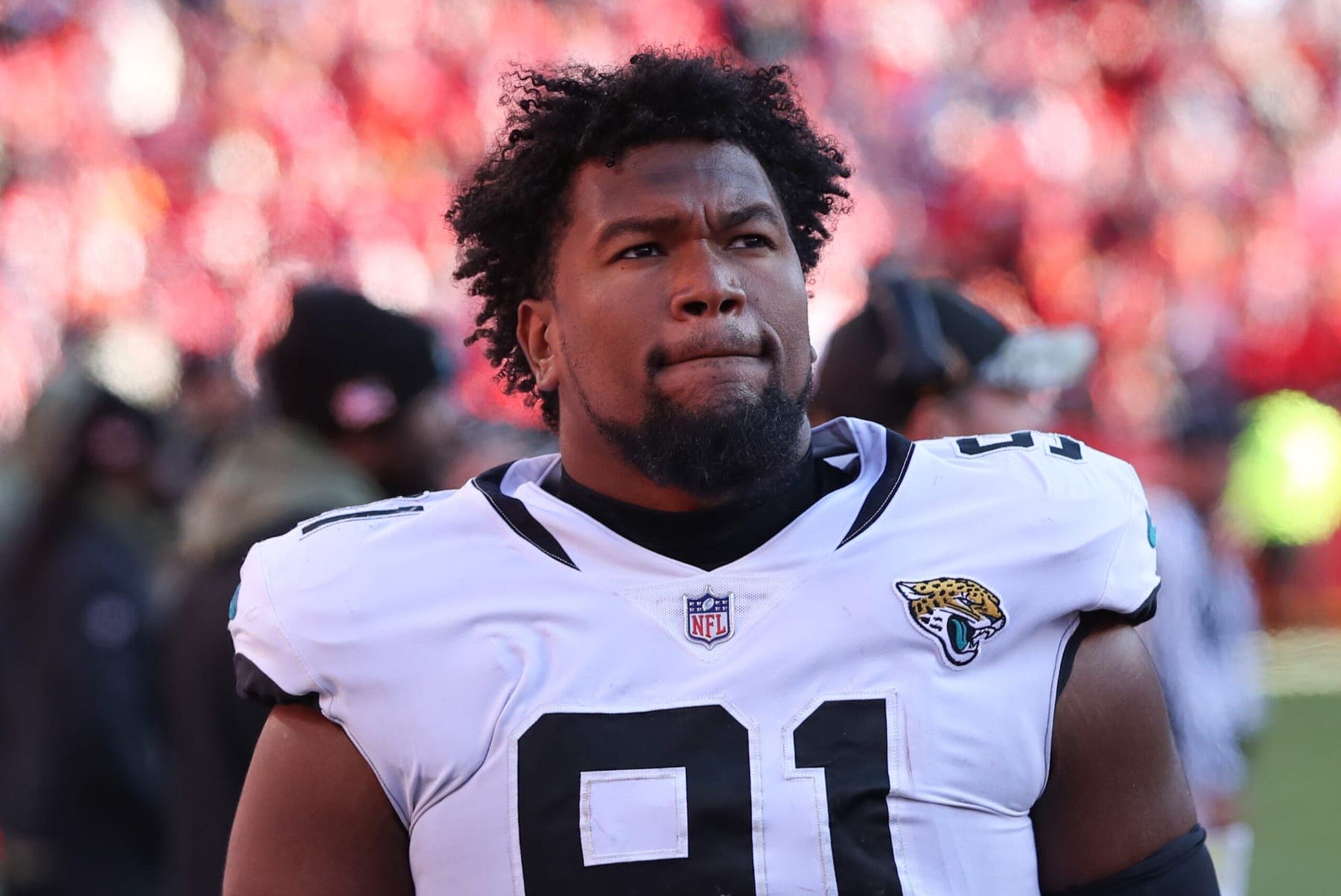 KANSAS CITY, MO - NOVEMBER 13: Jacksonville Jaguars defensive end Dawuane Smoot (91) in the third quarter of an NFL game between the Jacksonville Jaguars and Kansas City Chiefs on November 13, 2022 at GEHA Field at Arrowhead Stadium in Kansas City, MO. (Photo by Scott Winters/Icon Sportswire via Getty Images) KANSAS CITY, MO - NOVEMBER 13: Jacksonville Jaguars defensive end Dawuane Smoot (91) in the third quarter of an NFL game between the Jacksonville Jaguars and Kansas City Chiefs on November 13, 2022 at GEHA Field at Arrowhead Stadium in Kansas City, MO. (Photo by Scott Winters/Icon Sportswire via Getty Images)
