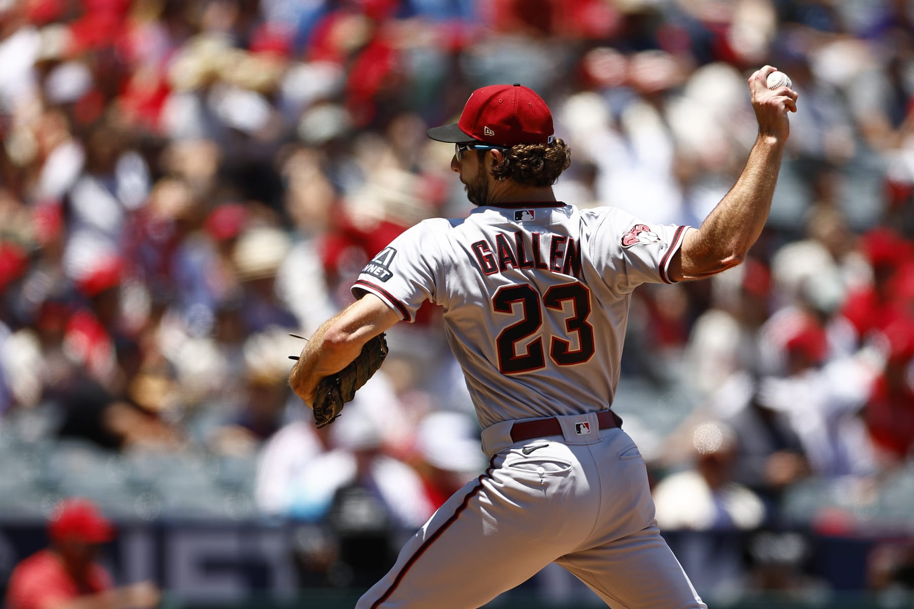 ANAHEIM, CALIFORNIA - JULY 02:  Zac Gallen #23 of the Arizona Diamondbacks throws against the Los Angeles Angels in the first inning at Angel Stadium of Anaheim on July 02, 2023 in Anaheim, California. (Photo by Ronald Martinez/Getty Images)
